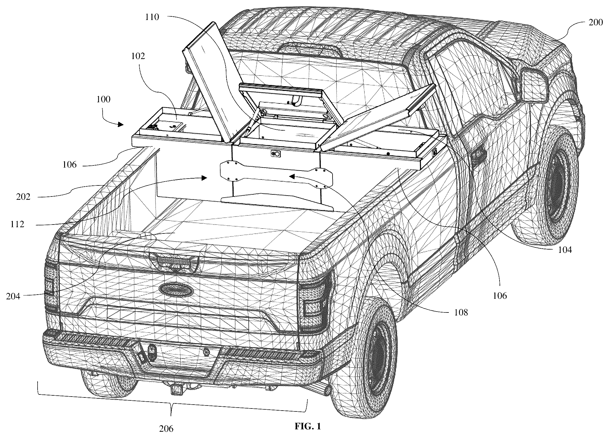 Patent US12583397 Figure 1 – Modular truck bed storage system