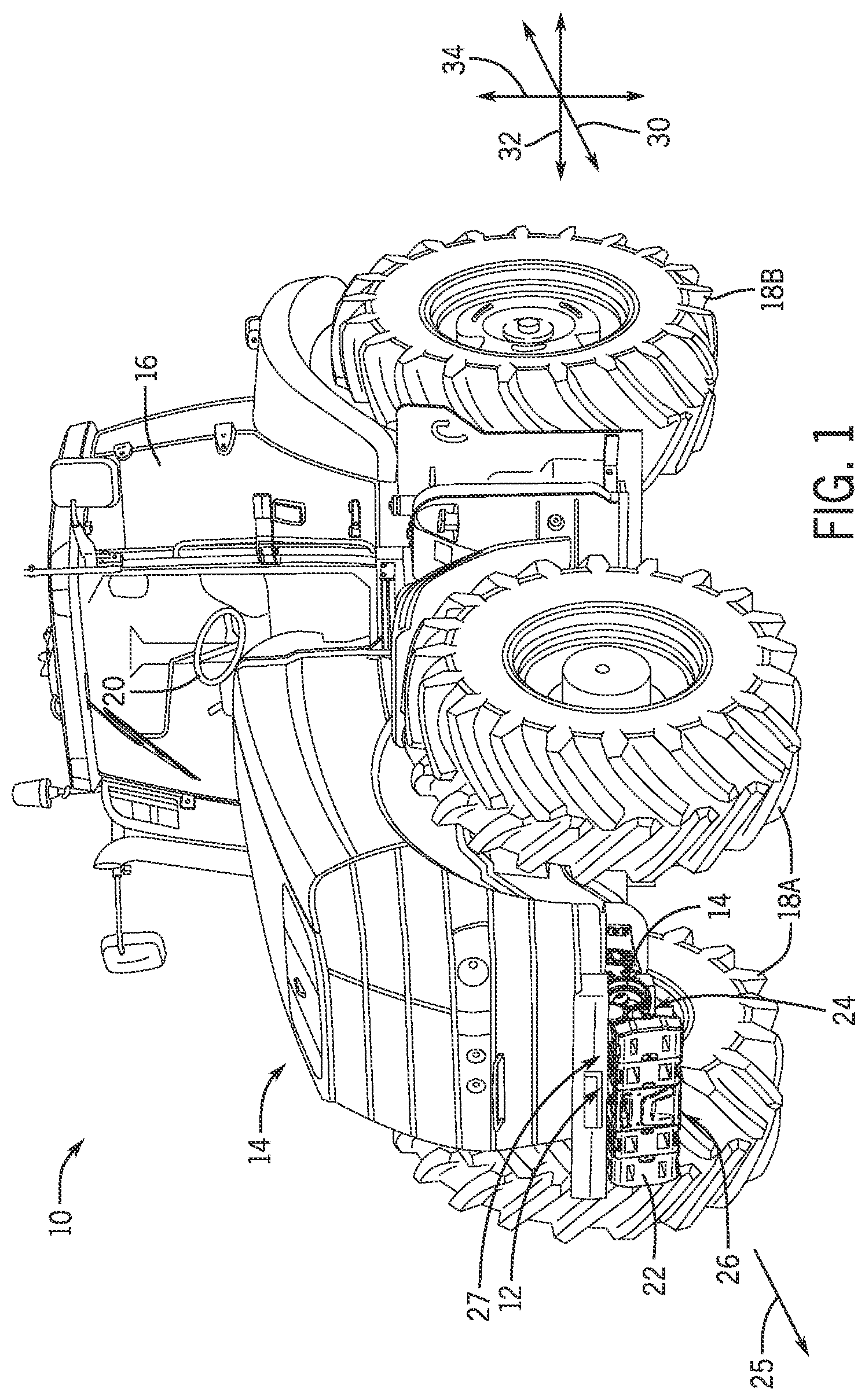 Patent US12583401 — Front attachment system using a common interface for different attachments — Figure 1