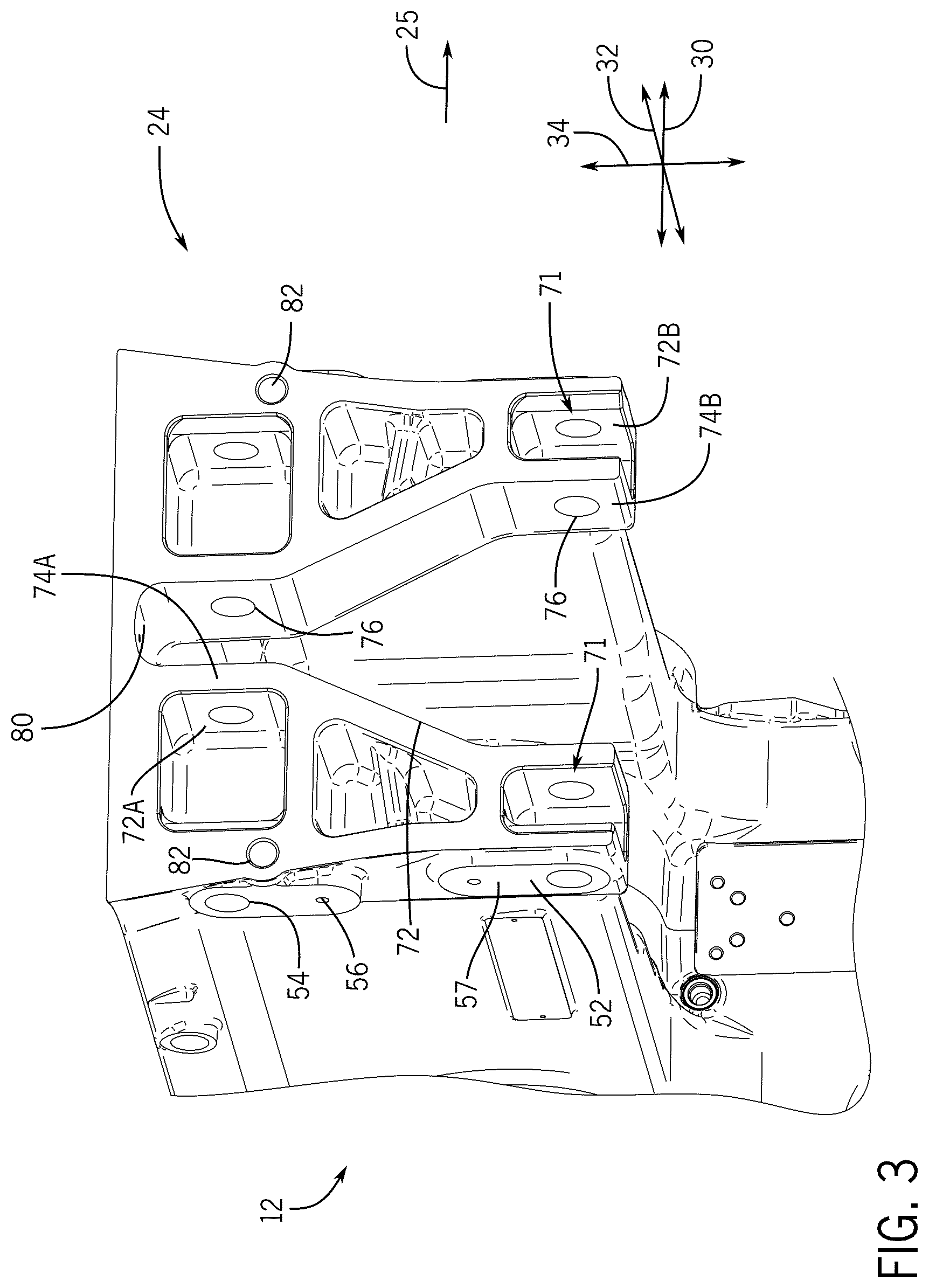 Patent US12583401 Figure 3 – Front attachment system using a common interface for different attachments