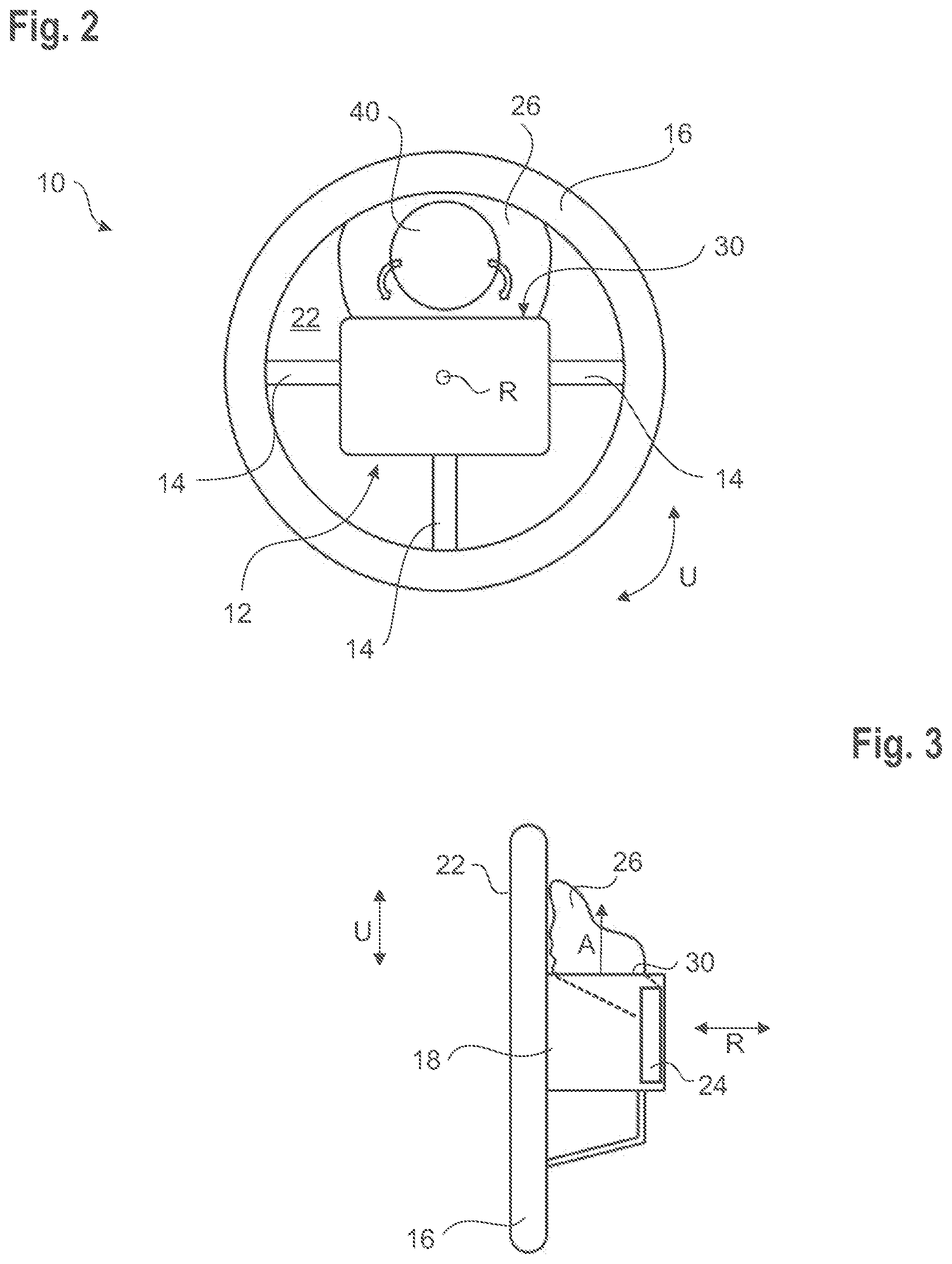 Patent US12583408 Figure 2 – Steering wheel with an airbag