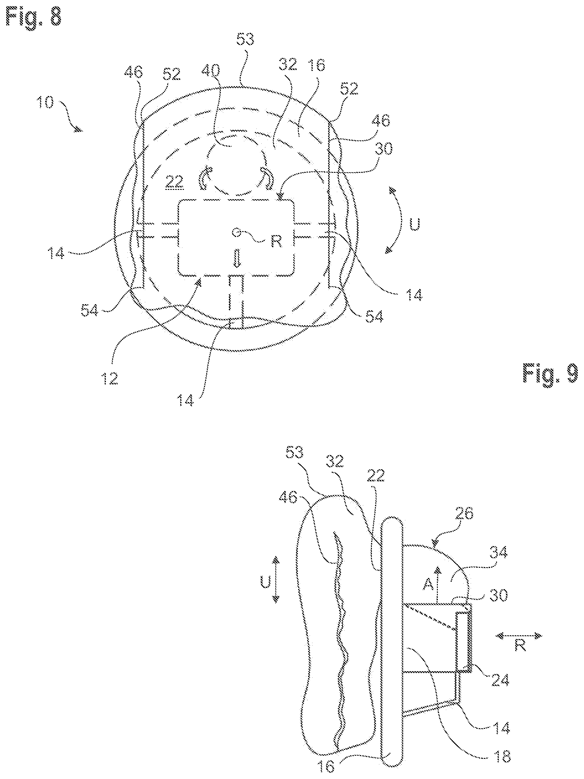 Patent US12583408 Figure 5 – Steering wheel with an airbag