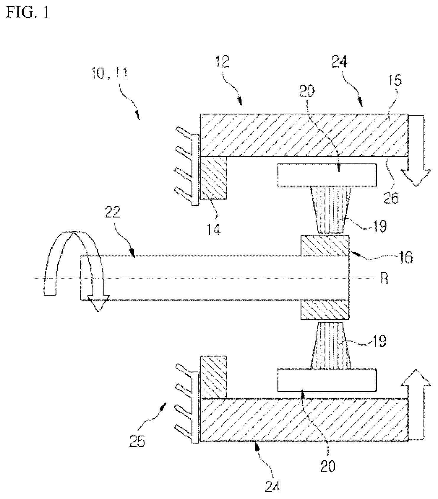 Patent US12583421 Figure 1 – Drum brake with rotatable brake shoe assembly