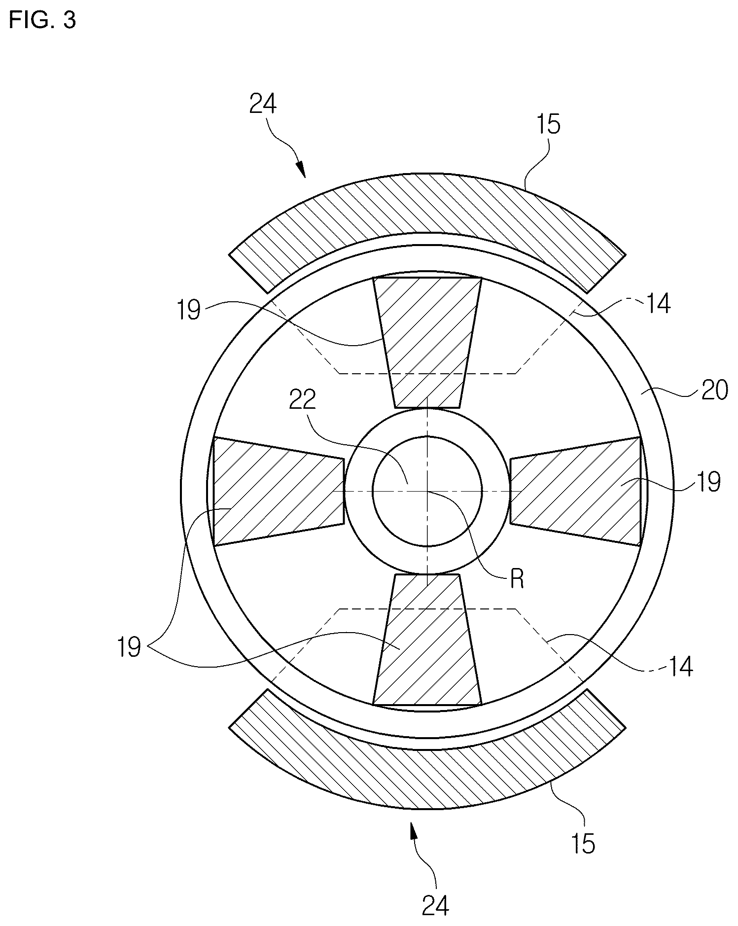 Patent US12583421 Figure 3 – Drum brake with rotatable brake shoe assembly