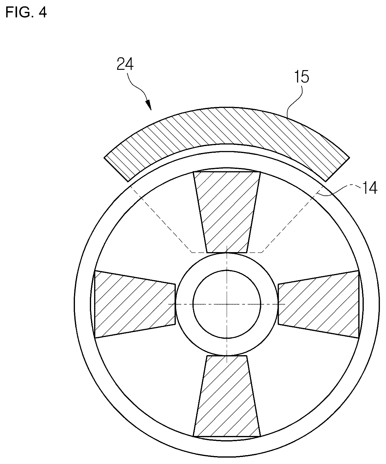 Patent US12583421 Figure 4 – Drum brake with rotatable brake shoe assembly