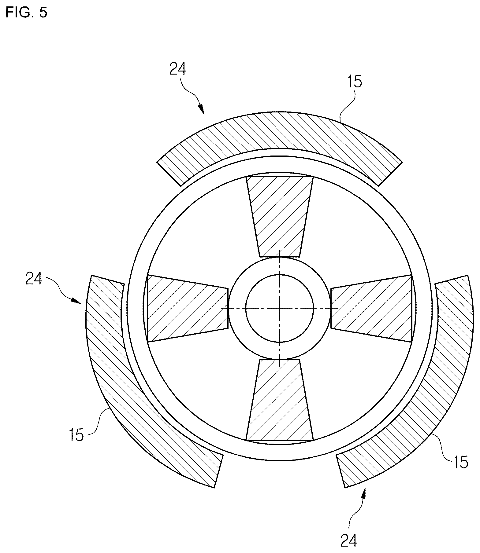 Patent US12583421 Figure 5 – Drum brake with rotatable brake shoe assembly