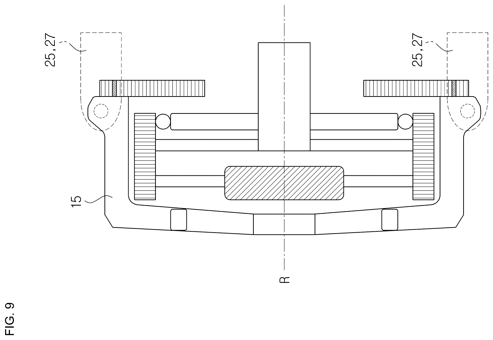 Patent US12583421 Figure 9 – Drum brake with rotatable brake shoe assembly