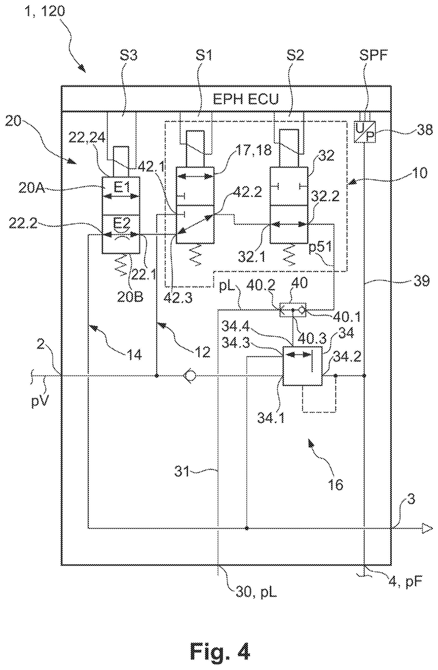Patent US12583425 Figure 4 – Brake system with safer emergency stop function and method for same