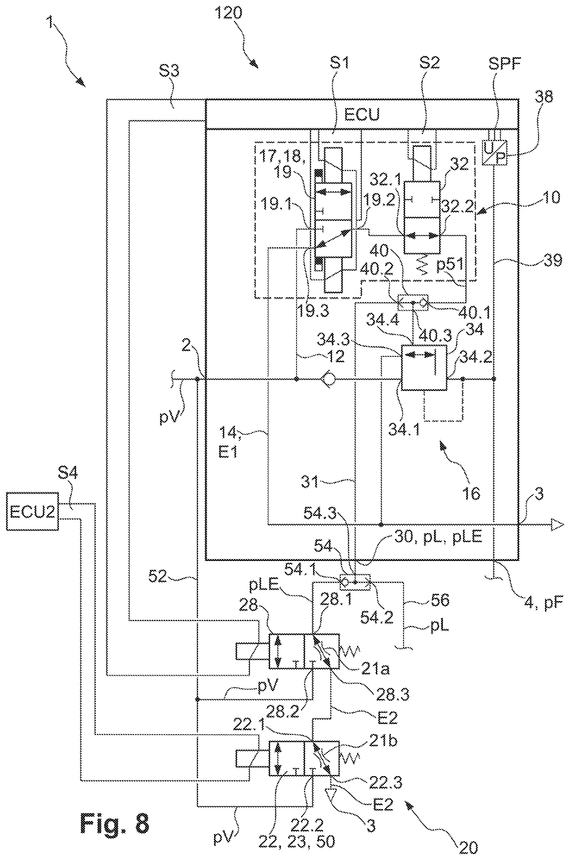 Patent US12583425 Figure 8 – Brake system with safer emergency stop function and method for same