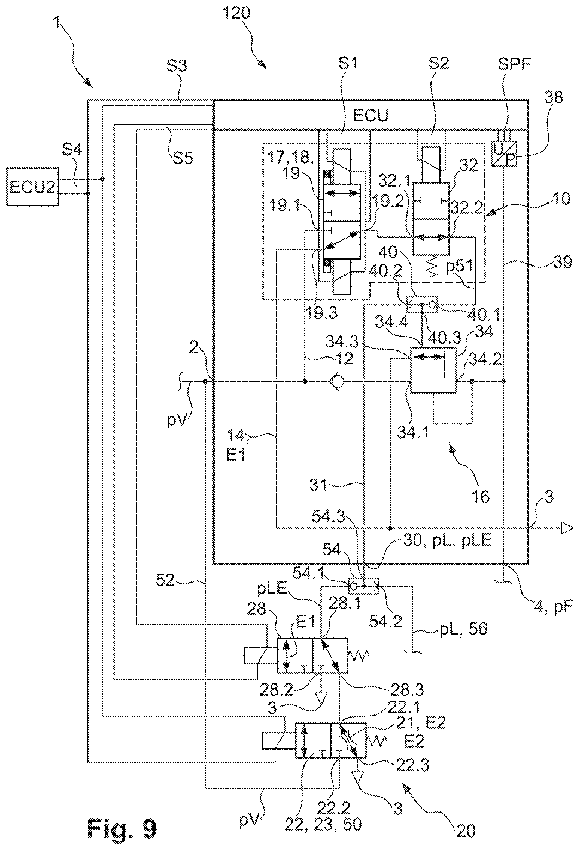 Patent US12583425 Figure 9 – Brake system with safer emergency stop function and method for same