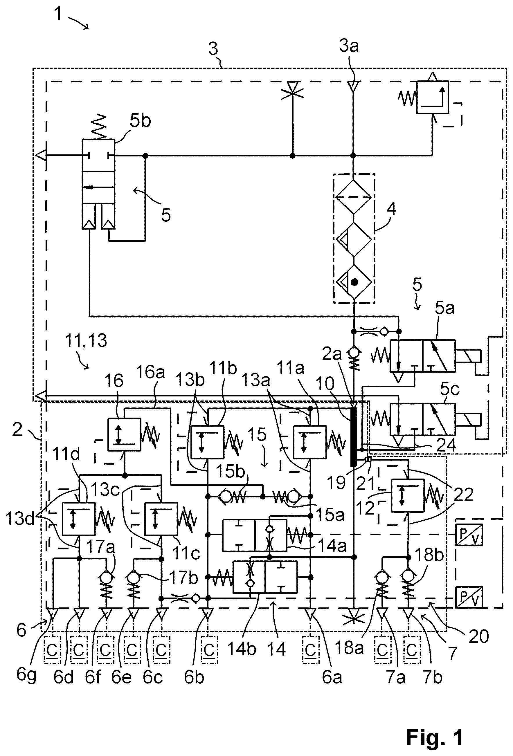 Patent US12583430 Figure 1 – Multi-circuit protection valve assembly and air processing unit