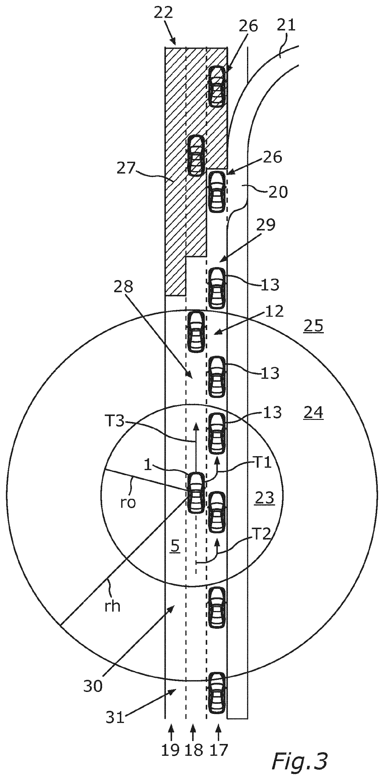 Patent US12583457 Figure 3 – Method for assisting a vehicle user during a lane change maneuver taking into account different areas in the surroundings of the vehicle, and driver assistance system for a vehicle