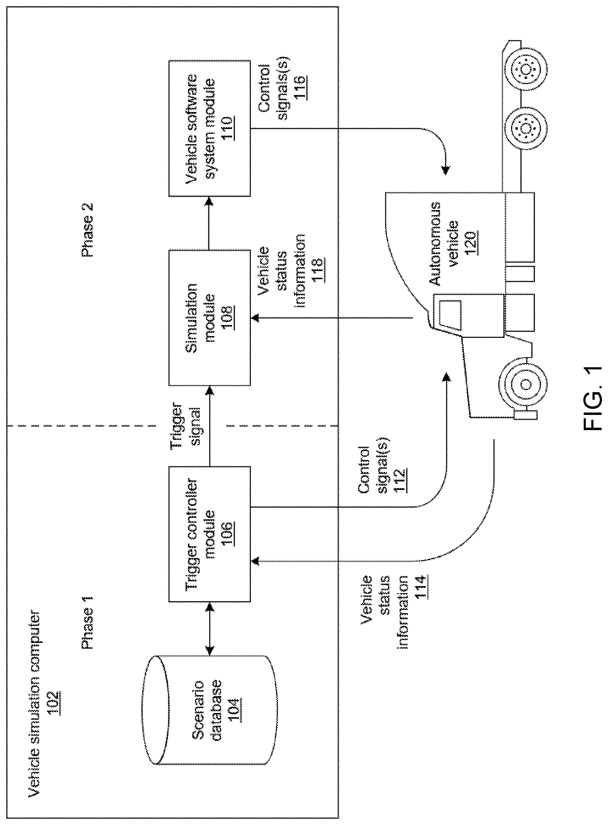 Patent US12583469 Figure 1 – Hybrid simulation system for autonomous vehicles