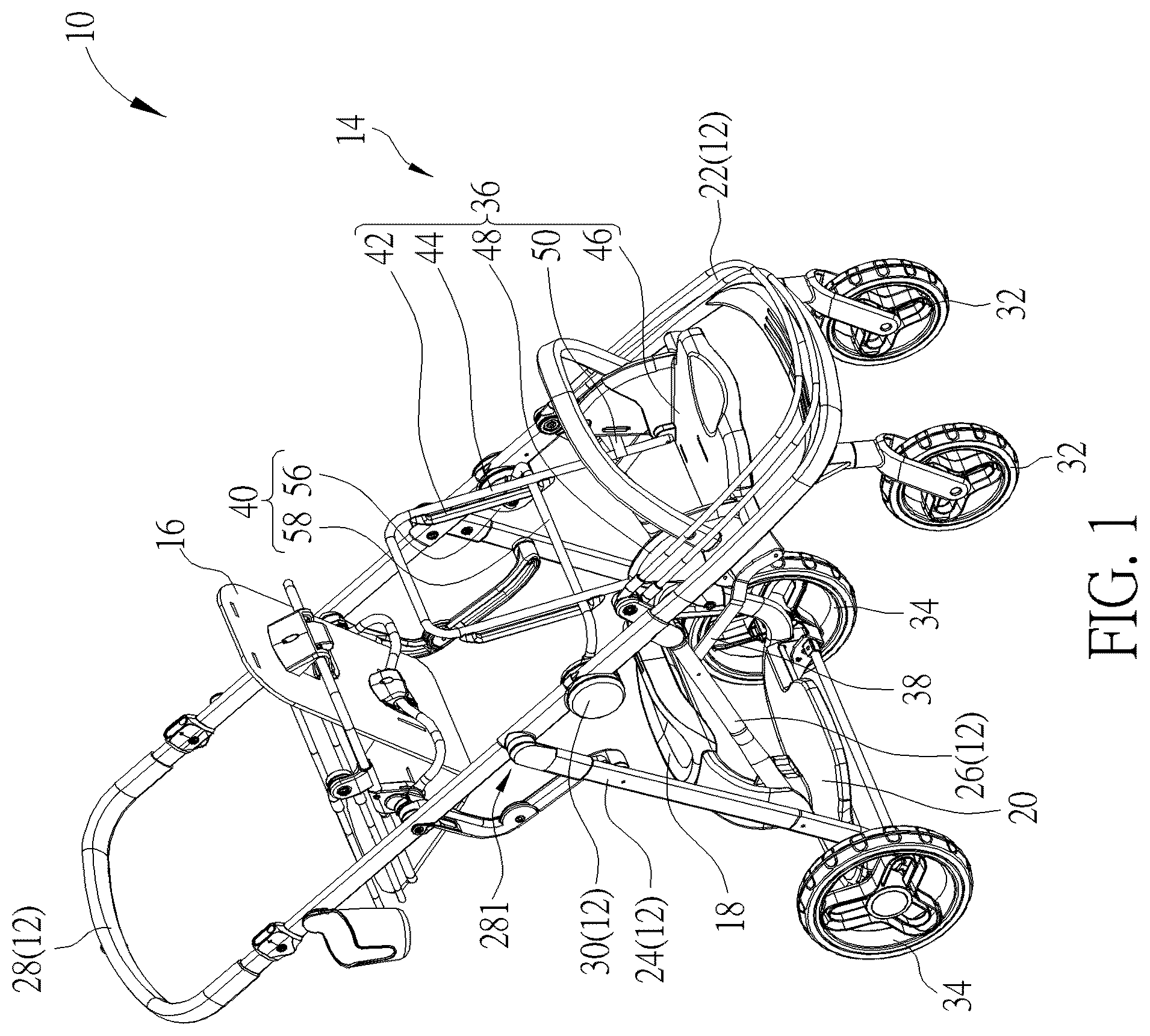 Patent US12583499 Figure 1 – Multi child stroller
