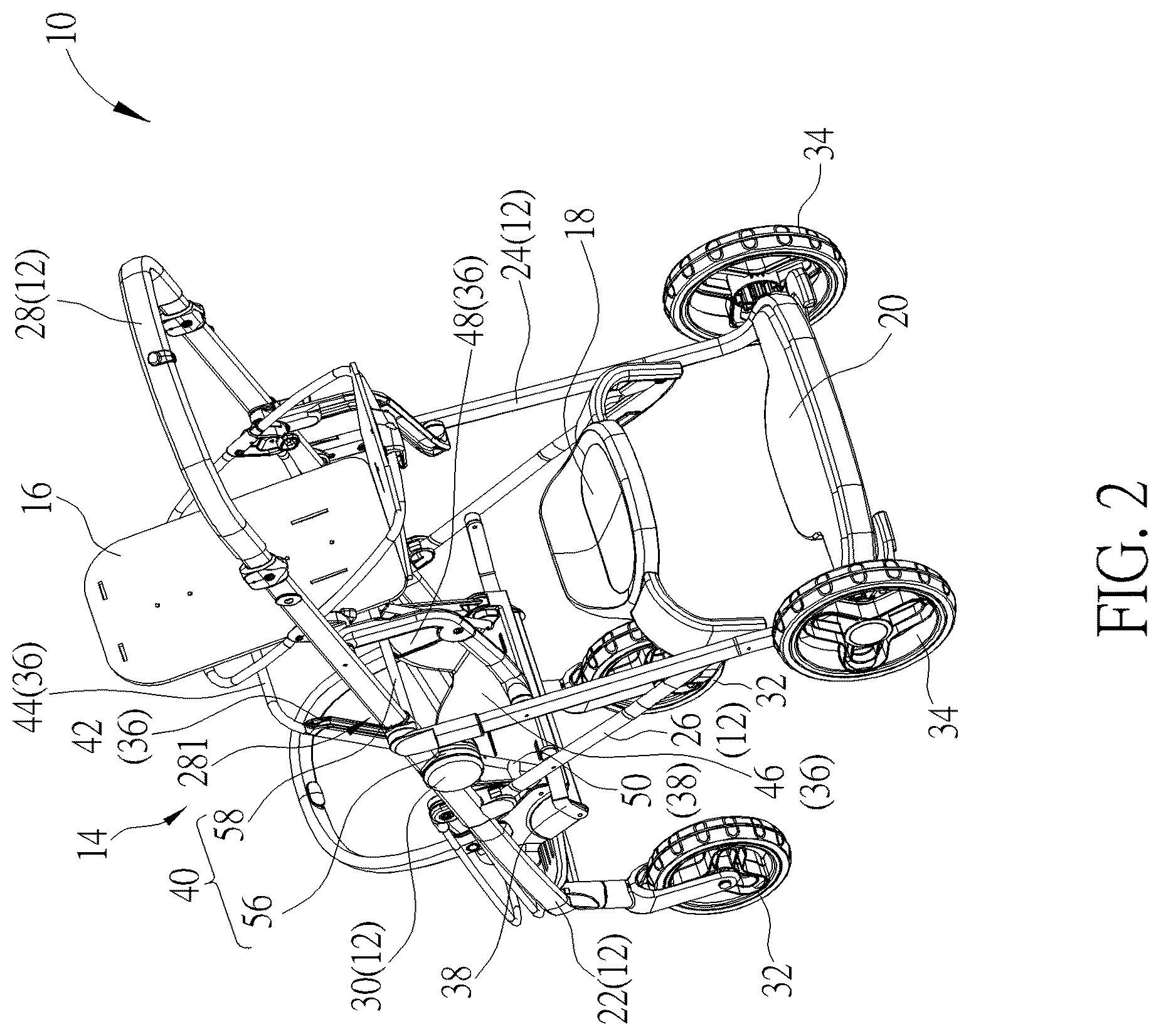 Patent US12583499 Figure 2 – Multi child stroller