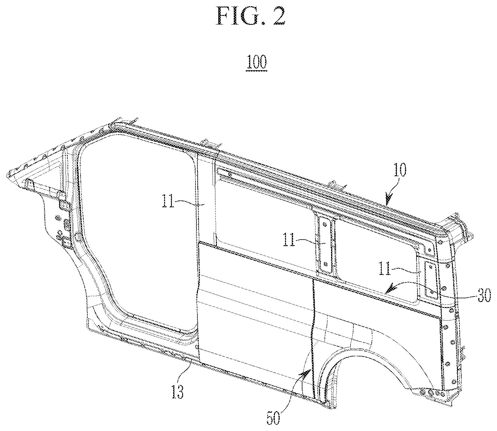 Patent US12583525 Figure 2 – Side structure of vehicle body