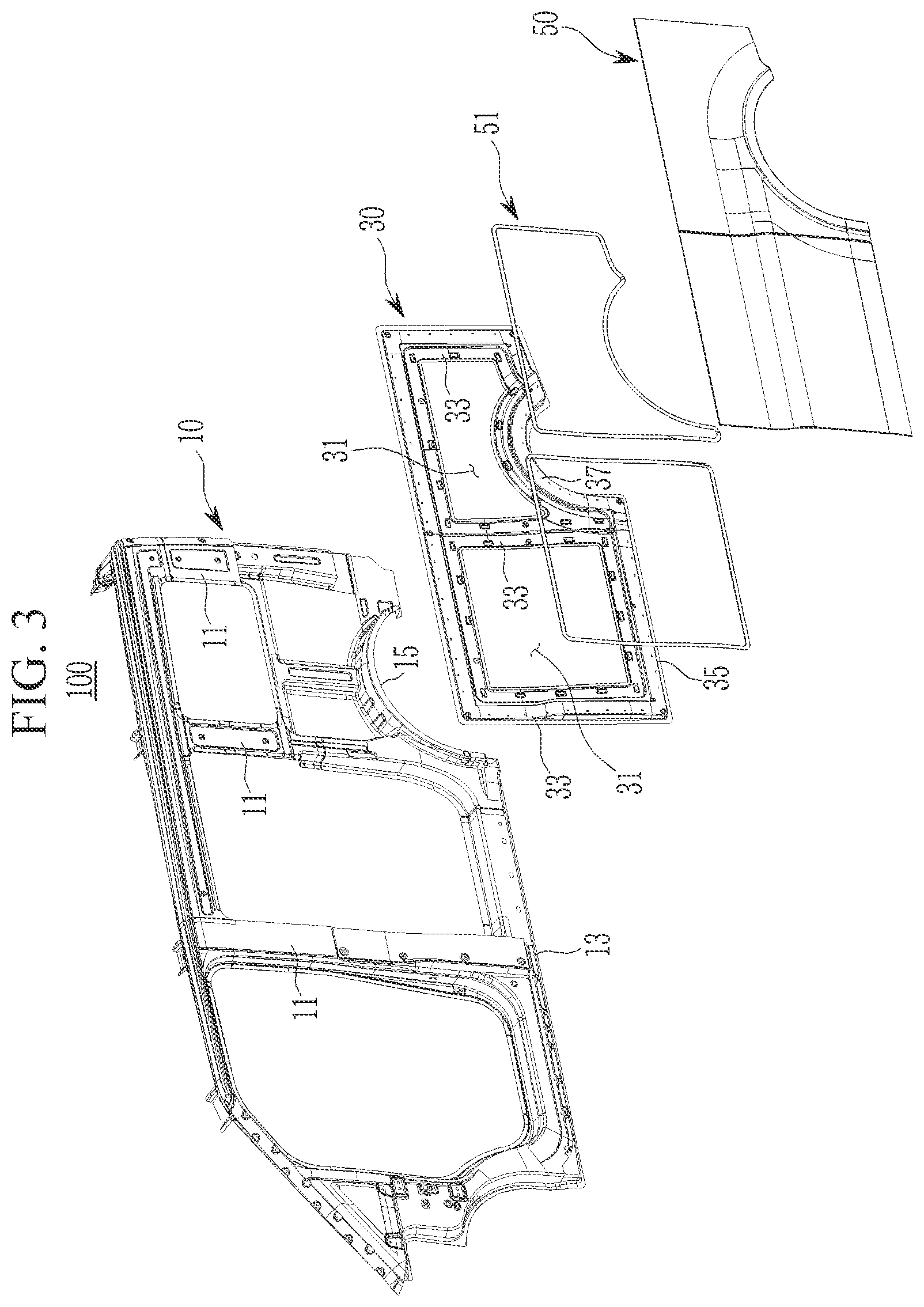 Patent US12583525 Figure 3 – Side structure of vehicle body