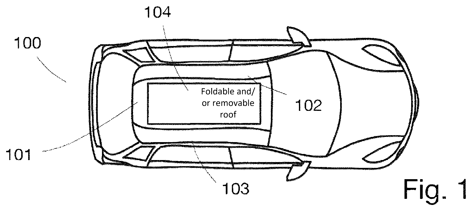 Patent US12583526 Figure 1 – Motor vehicle comprising a roof having a first area and two second areas