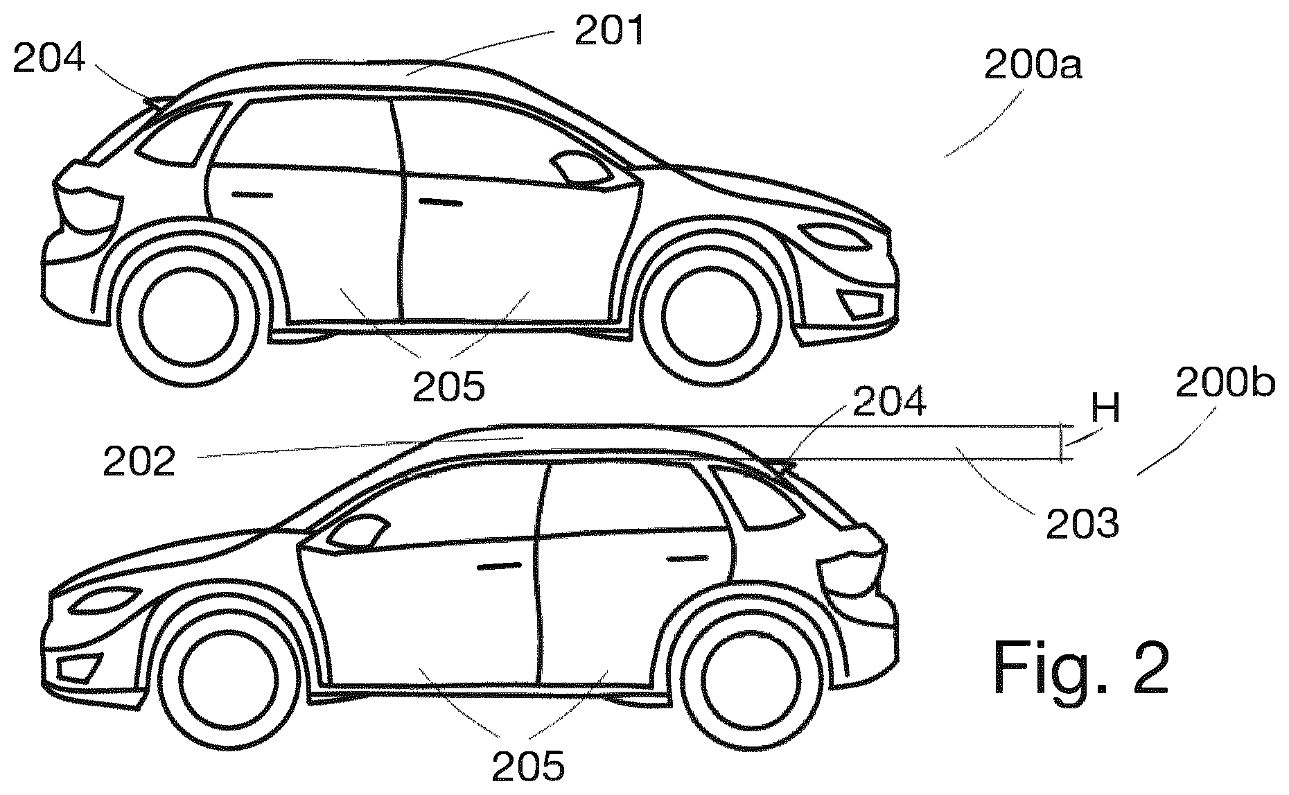 Patent US12583526 Figure 2 – Motor vehicle comprising a roof having a first area and two second areas