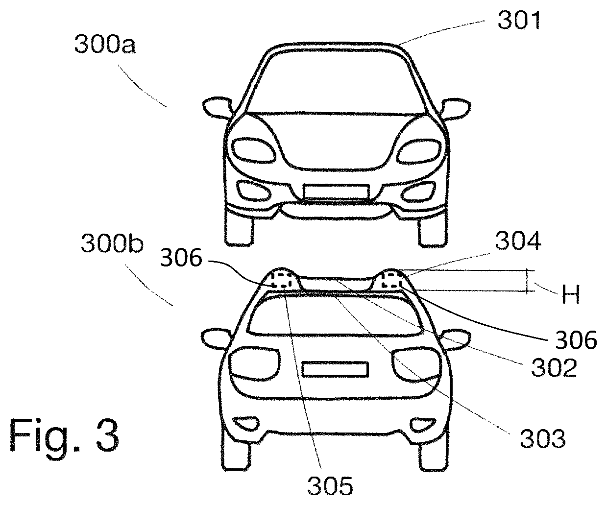 Patent US12583526 Figure 3 – Motor vehicle comprising a roof having a first area and two second areas