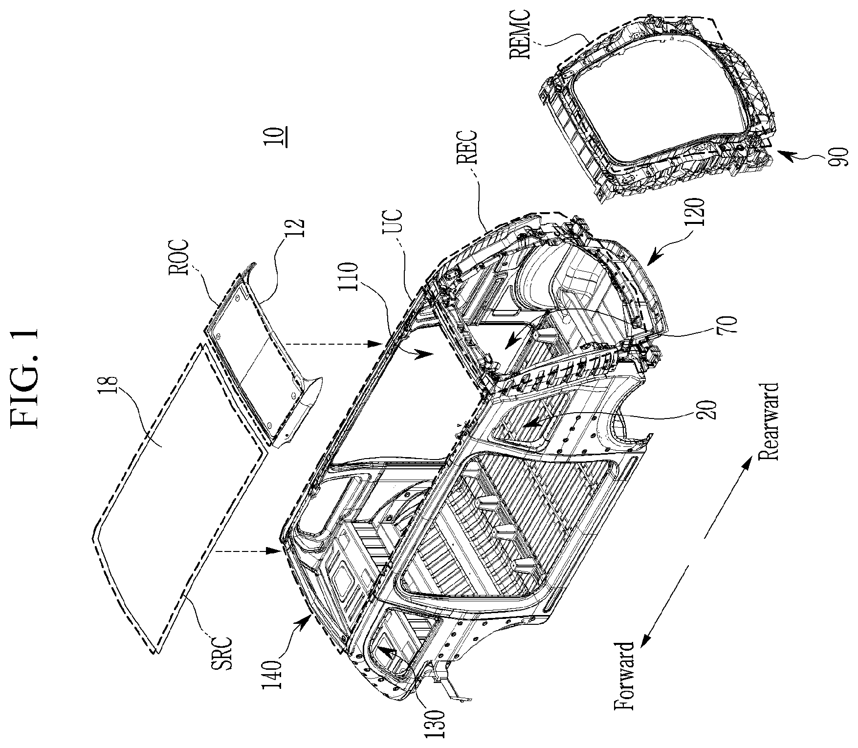 Patent US12583527 Figure 1 – Vehicle body rear structure