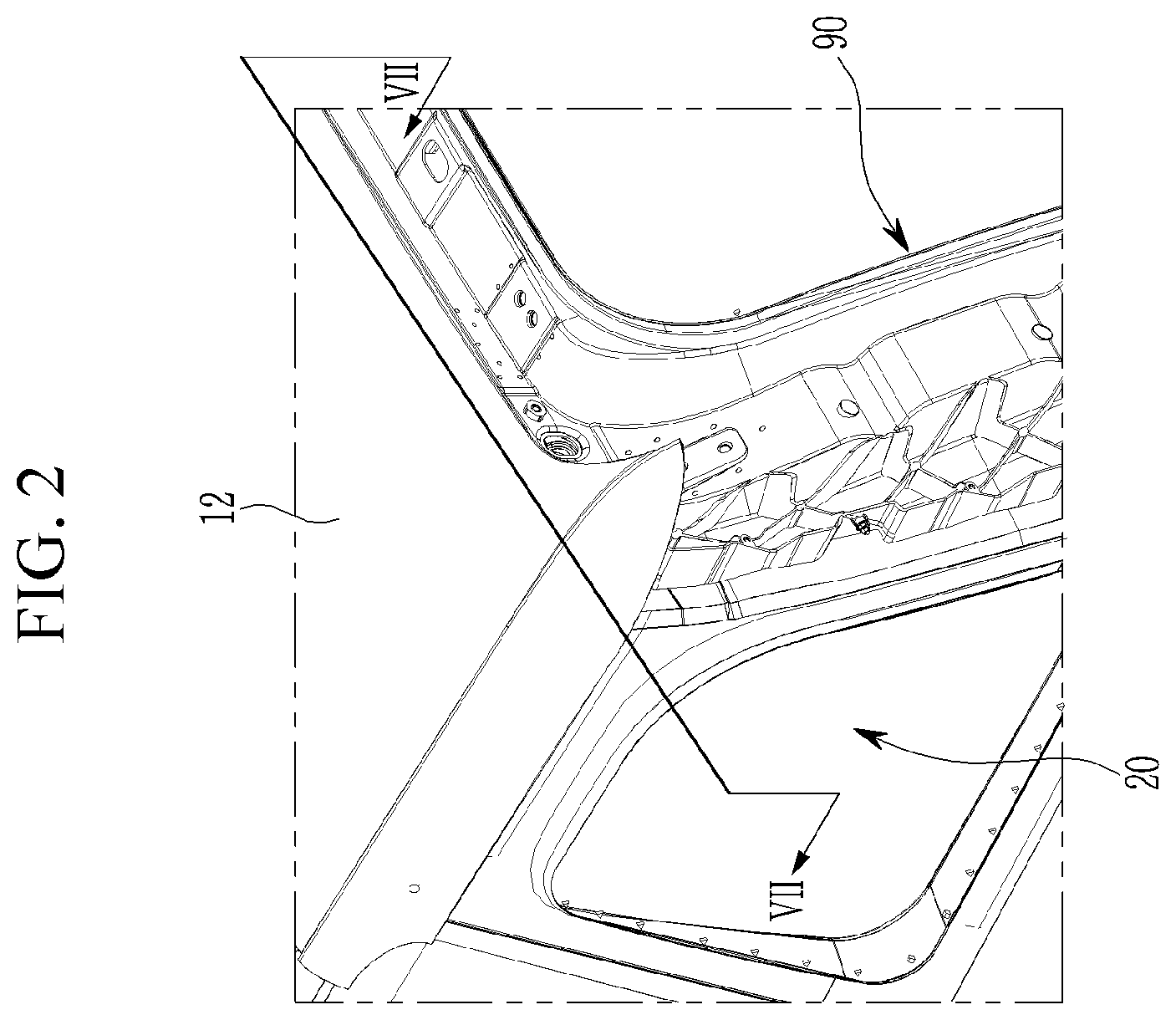 Patent US12583527 Figure 2 – Vehicle body rear structure