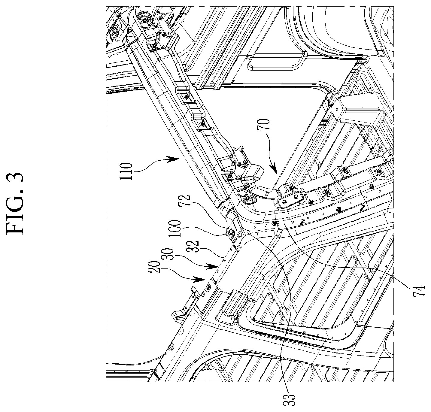 Patent US12583527 Figure 3 – Vehicle body rear structure