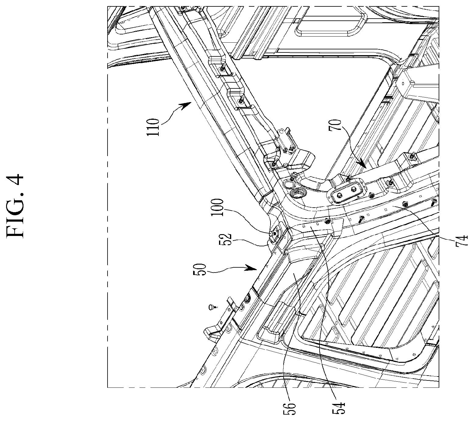 Patent US12583527 Figure 4 – Vehicle body rear structure