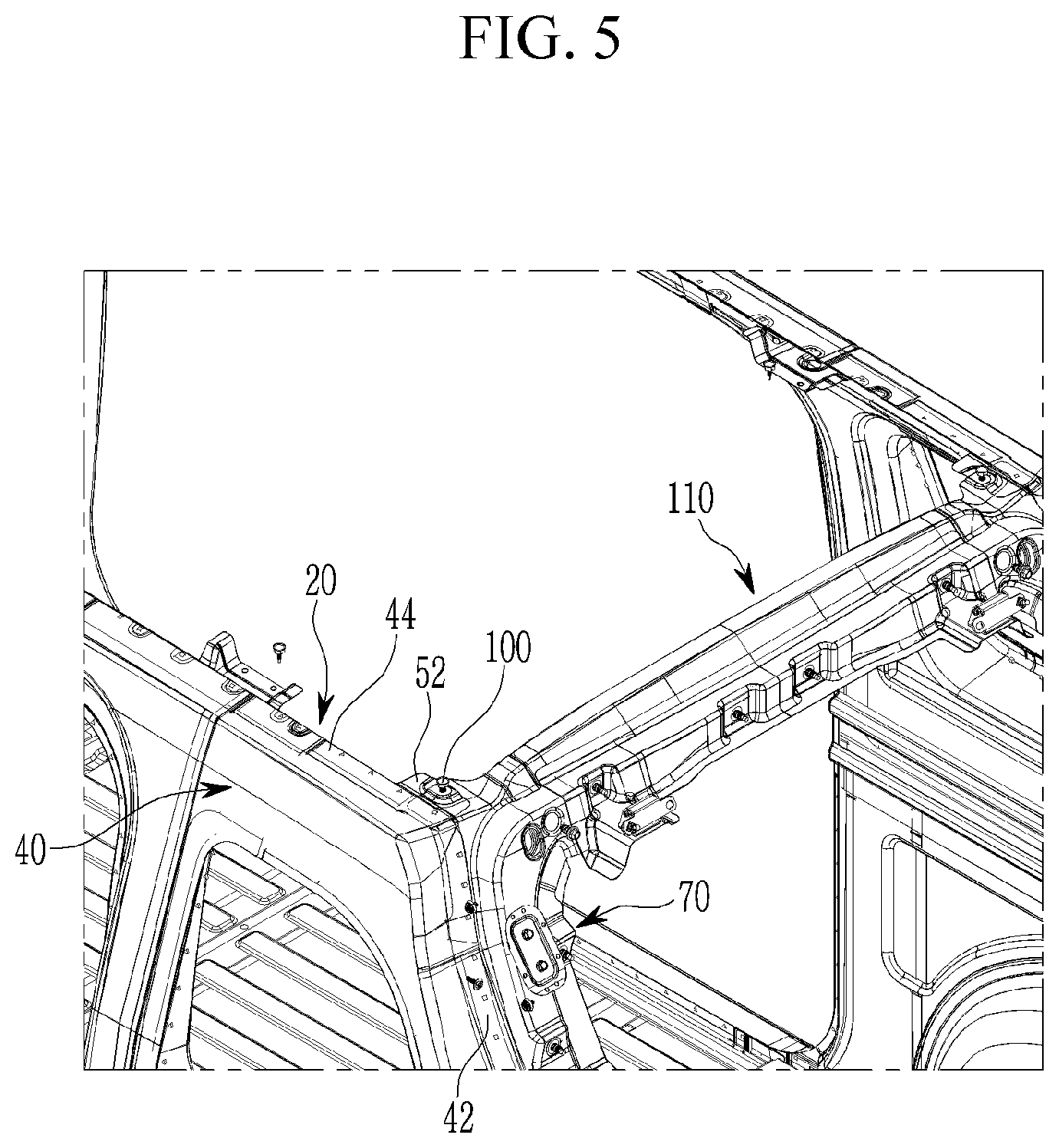 Patent US12583527 Figure 5 – Vehicle body rear structure