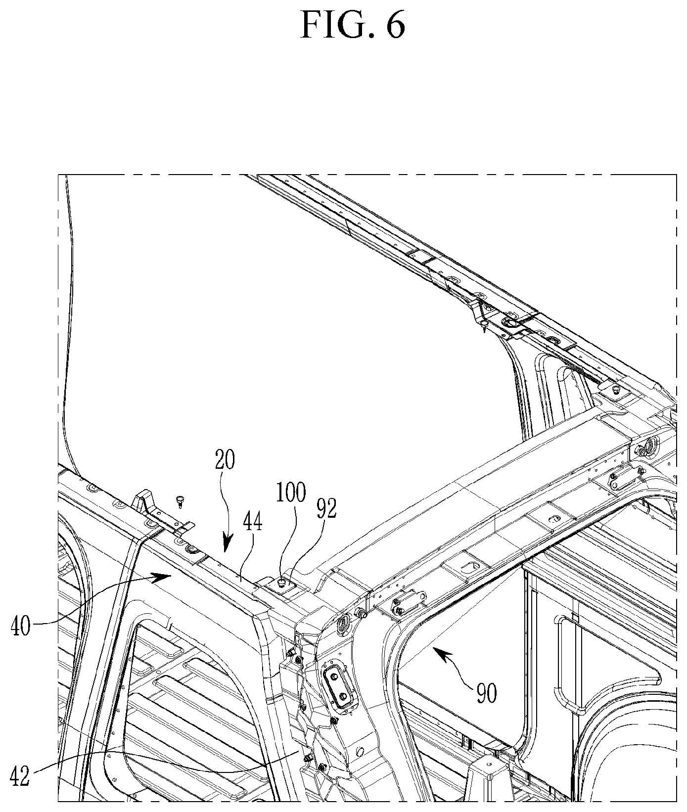 Patent US12583527 Figure 6 – Vehicle body rear structure