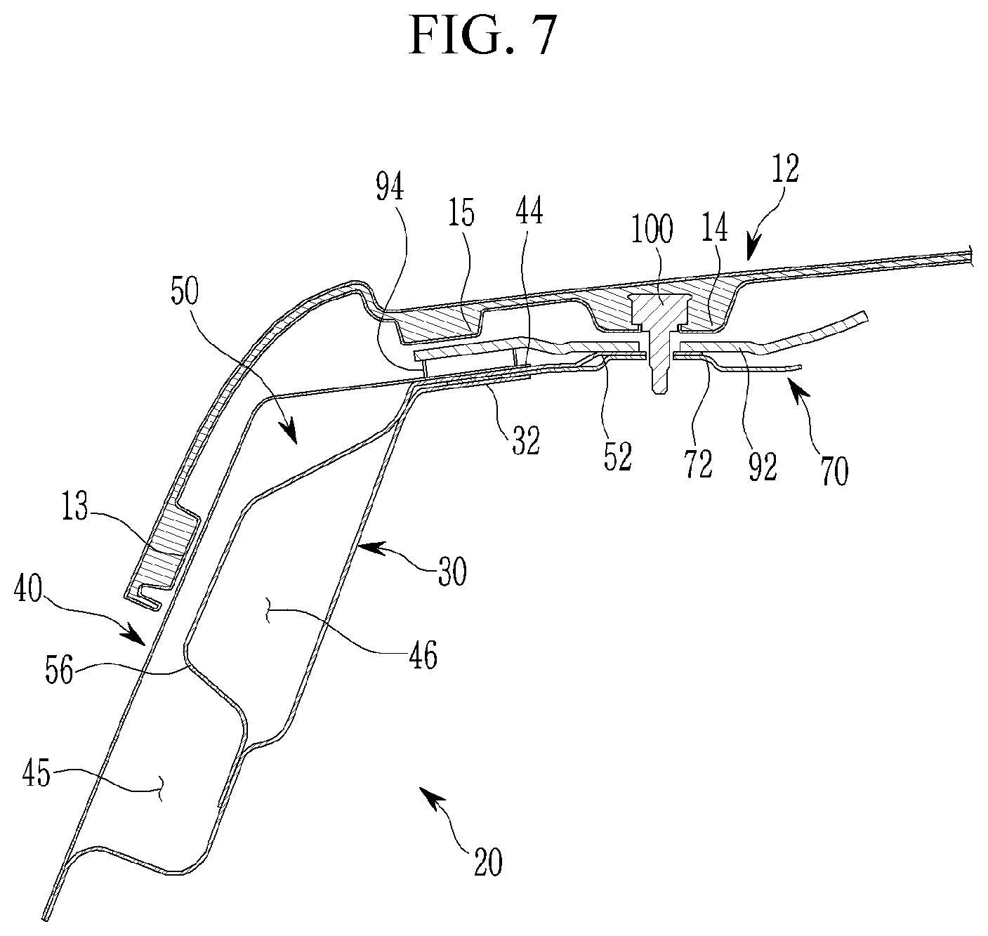 Patent US12583527 Figure 7 – Vehicle body rear structure