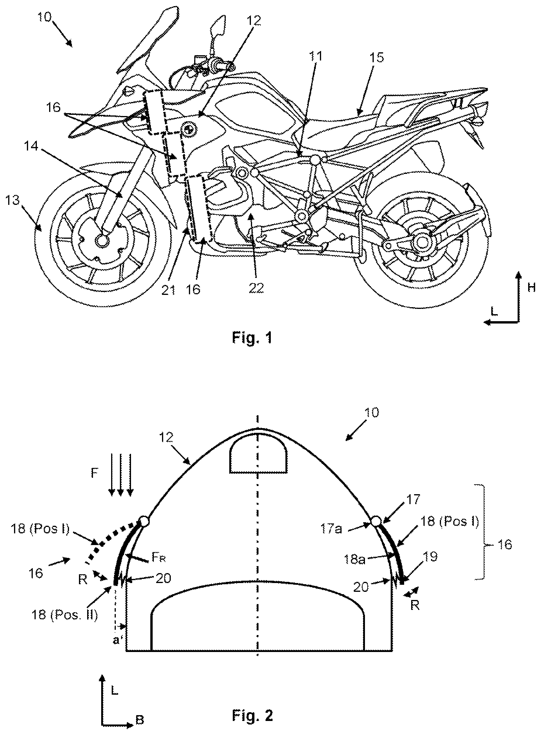 Patent US12583543 Figure 1 – Motorcycle having an adjustable air-guiding element