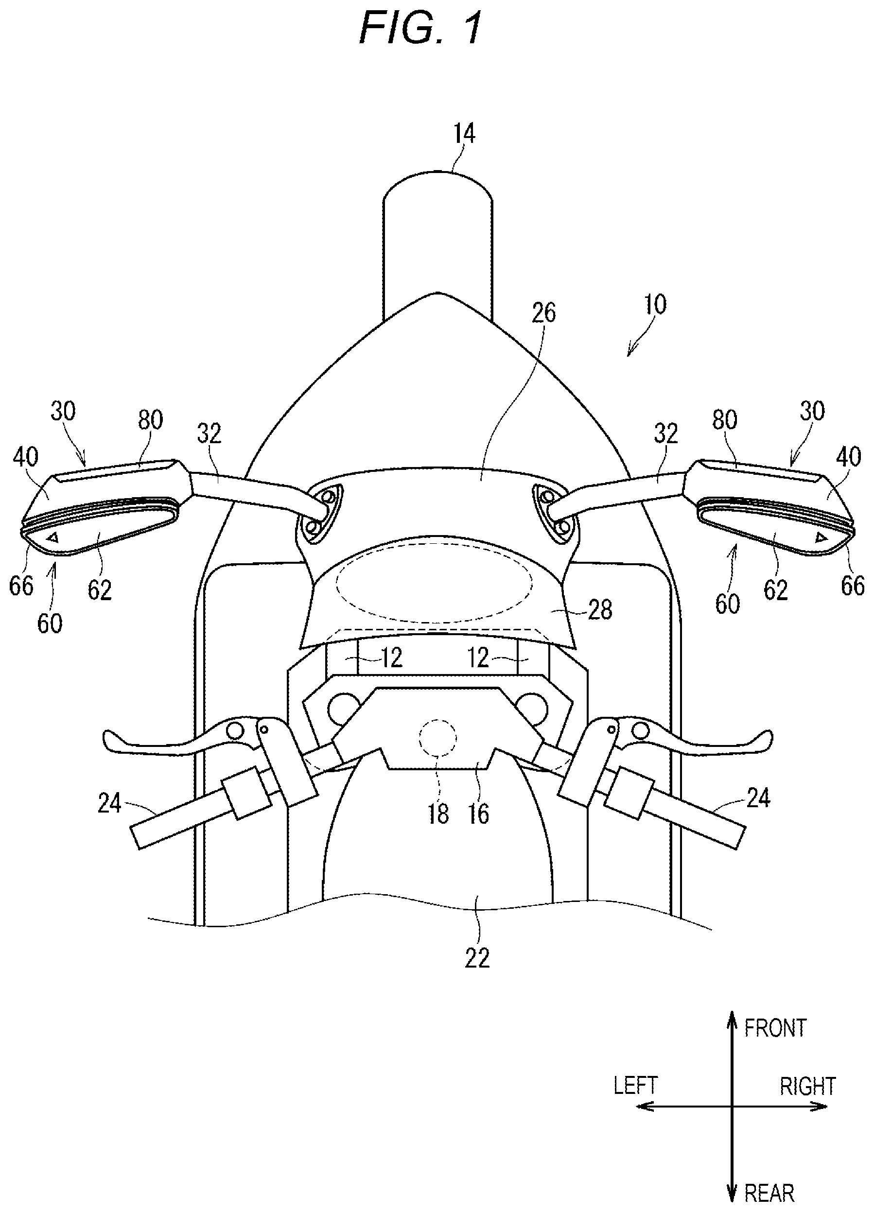 Patent US12583544 Figure 1 – Mirror device and straddle-type vehicle