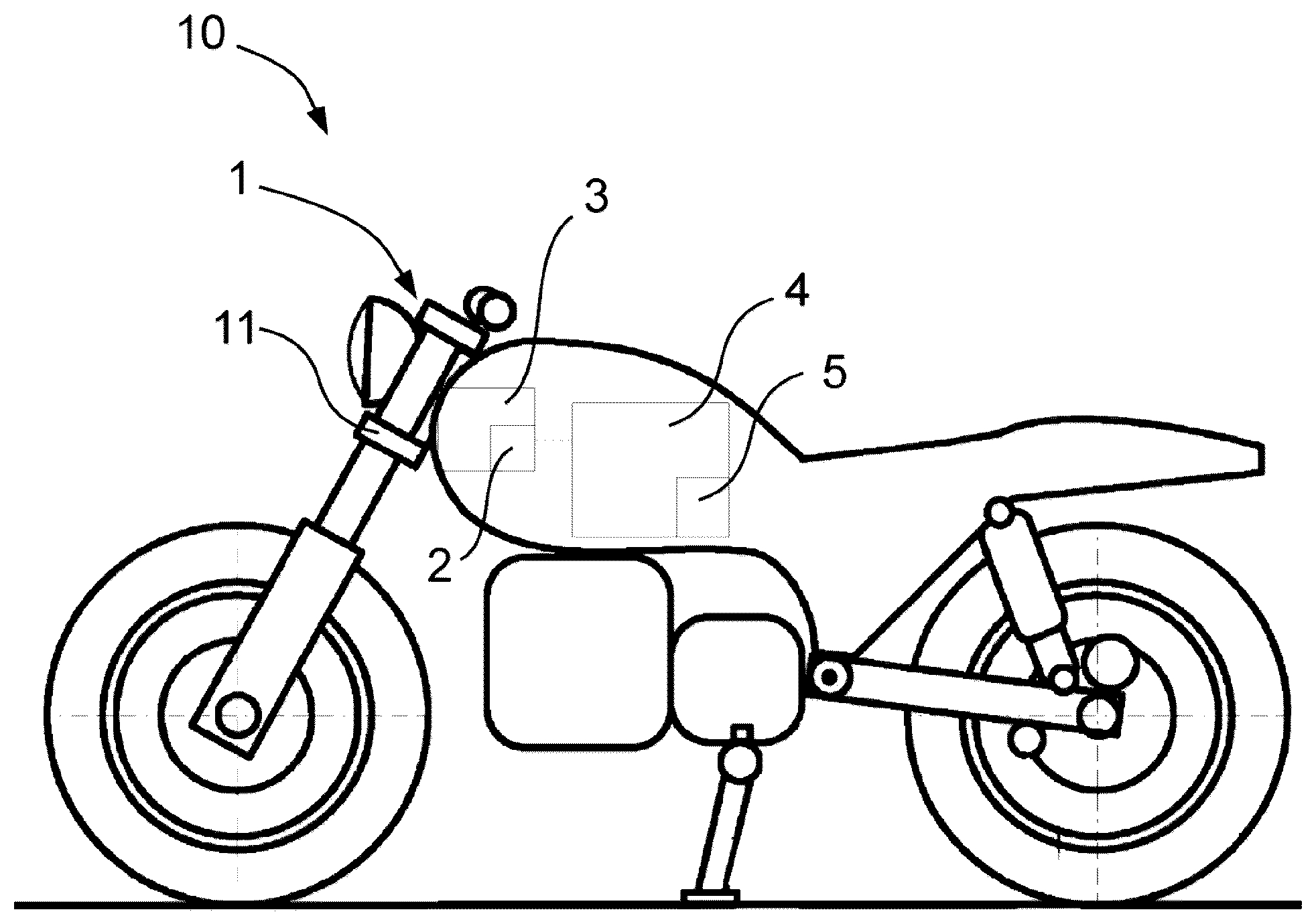 Patent US12583546 Figure 1 – Method and device for controlling a steering assistance system of a steering device of a single-track motor vehicle