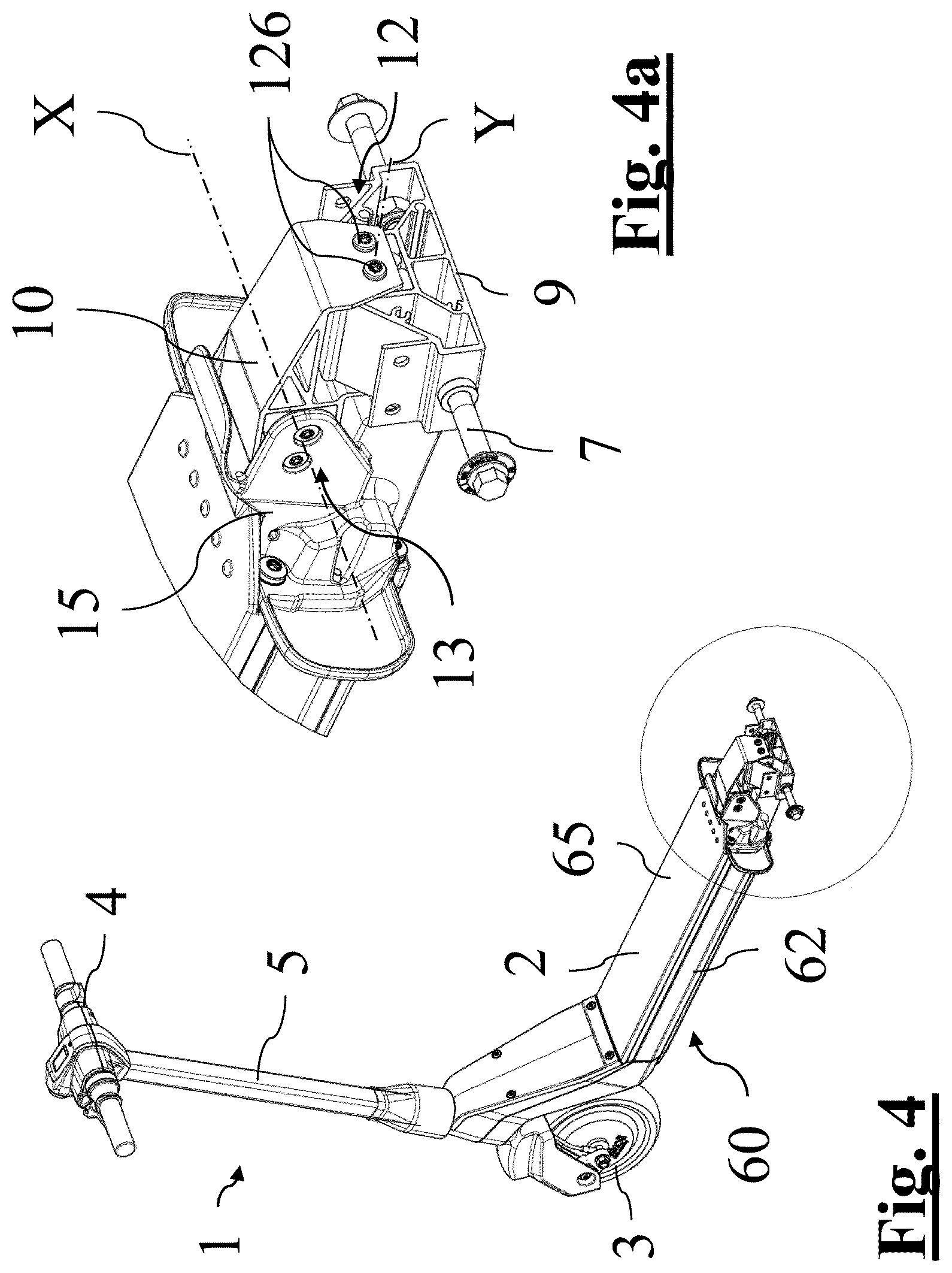 Patent US12583549 Figure 3 – Electric kick scooter with tilting rear axle with two wheels