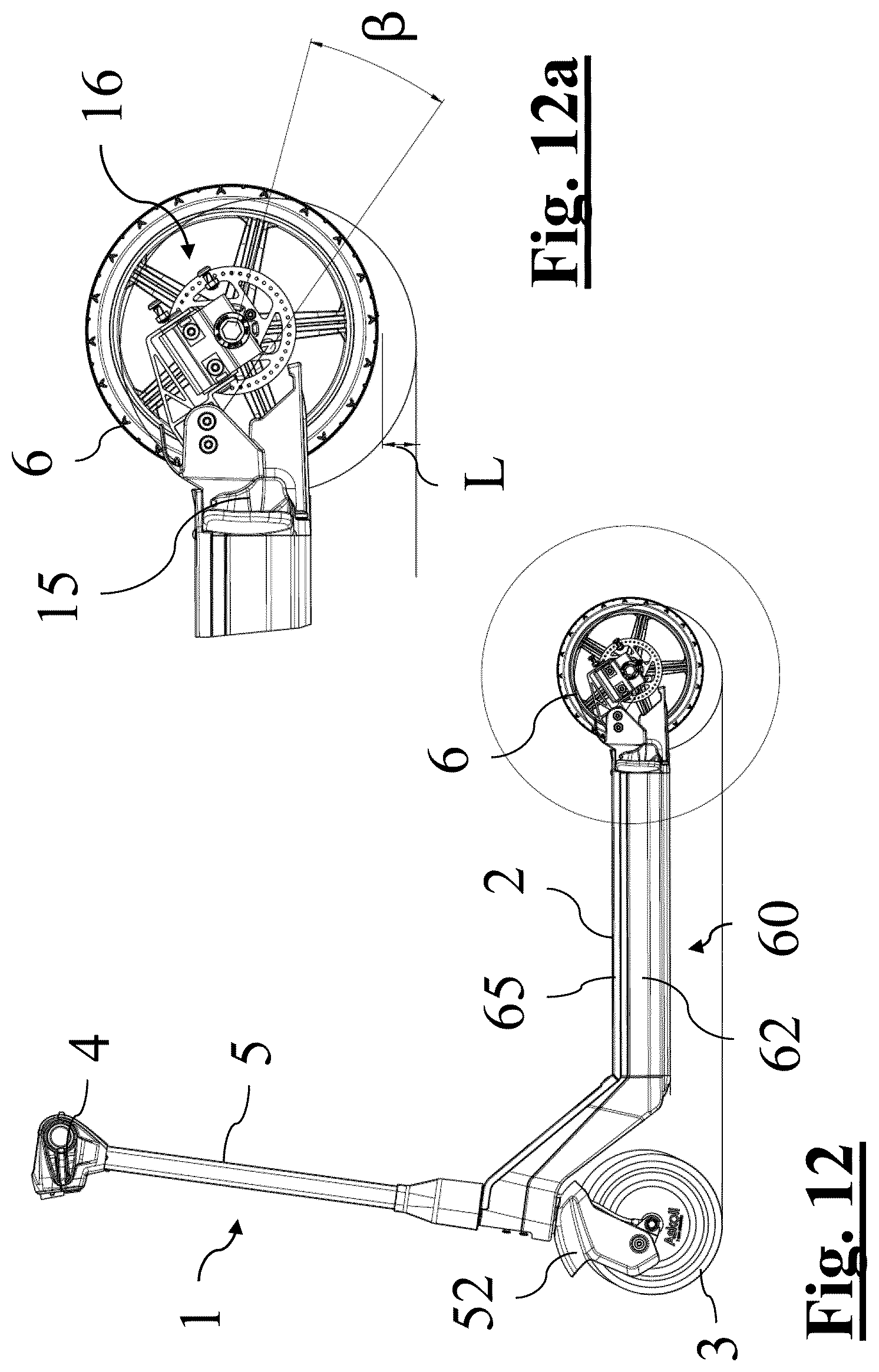 Patent US12583549 Figure 9 – Electric kick scooter with tilting rear axle with two wheels