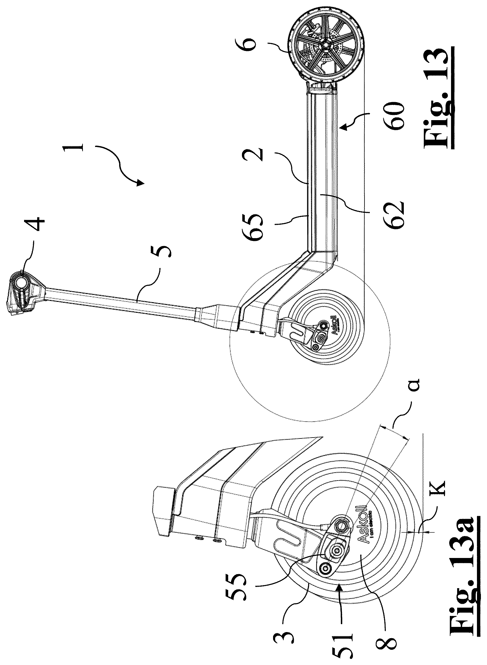 Patent US12583549 Figure 10 – Electric kick scooter with tilting rear axle with two wheels
