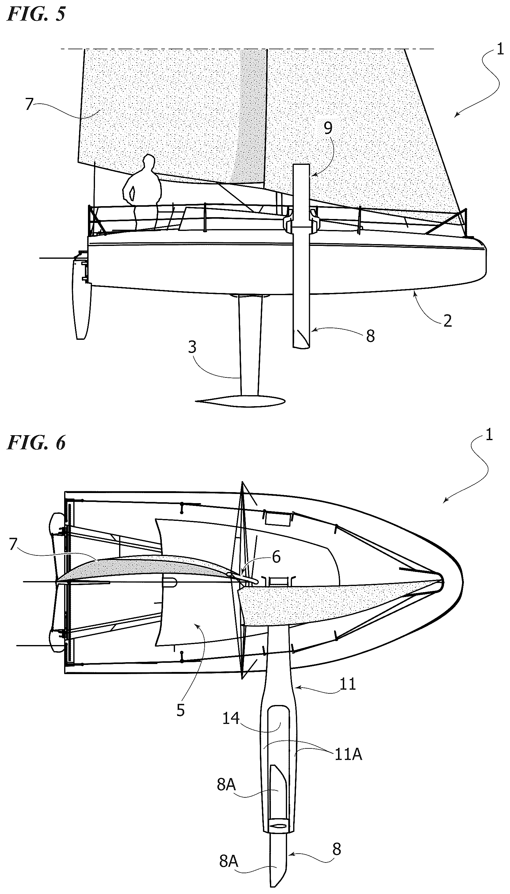 Patent US12583561 Figure 5 – Sailing boat with an auxiliary hydrodynamic surface