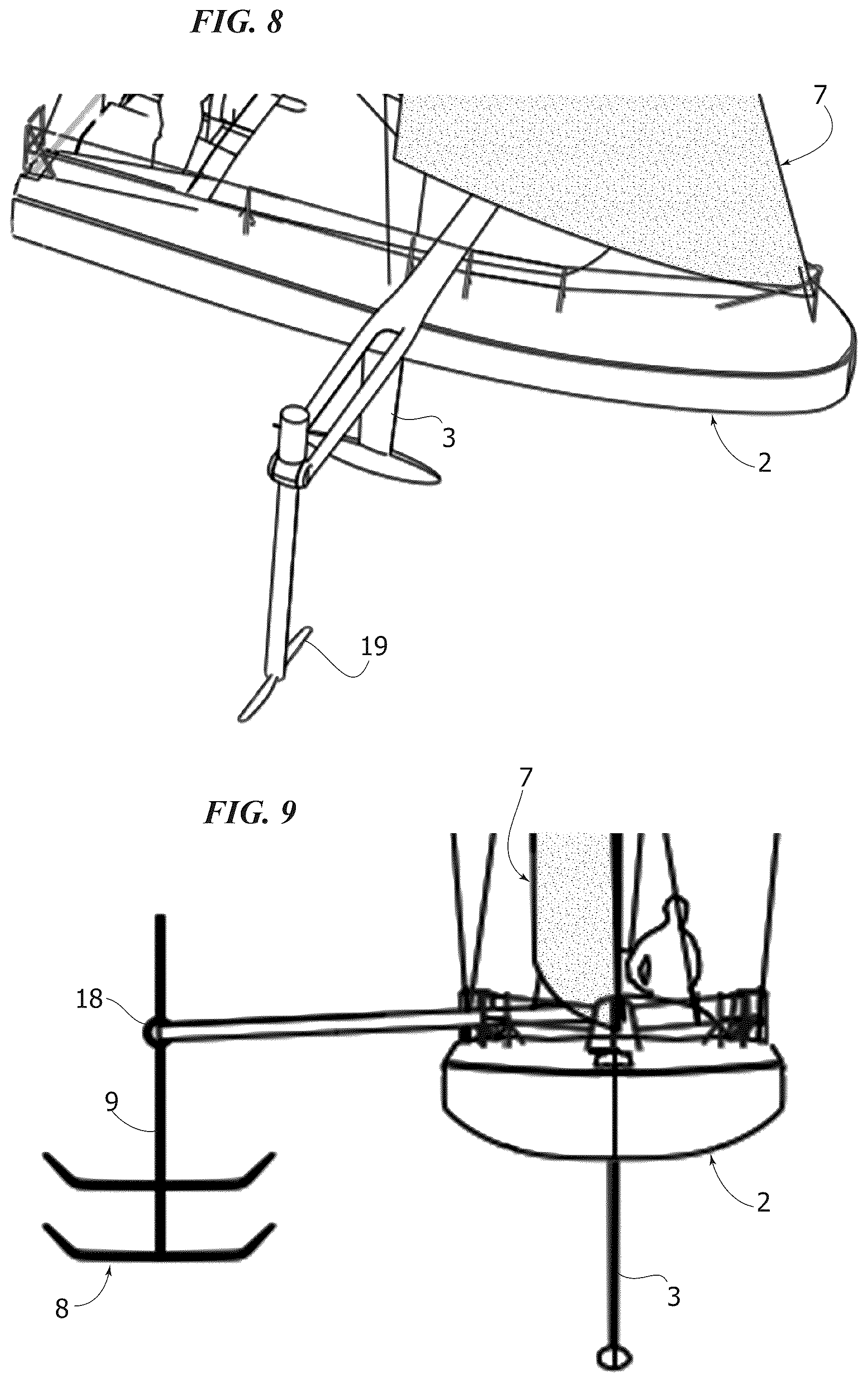 Patent US12583561 Figure 7 – Sailing boat with an auxiliary hydrodynamic surface