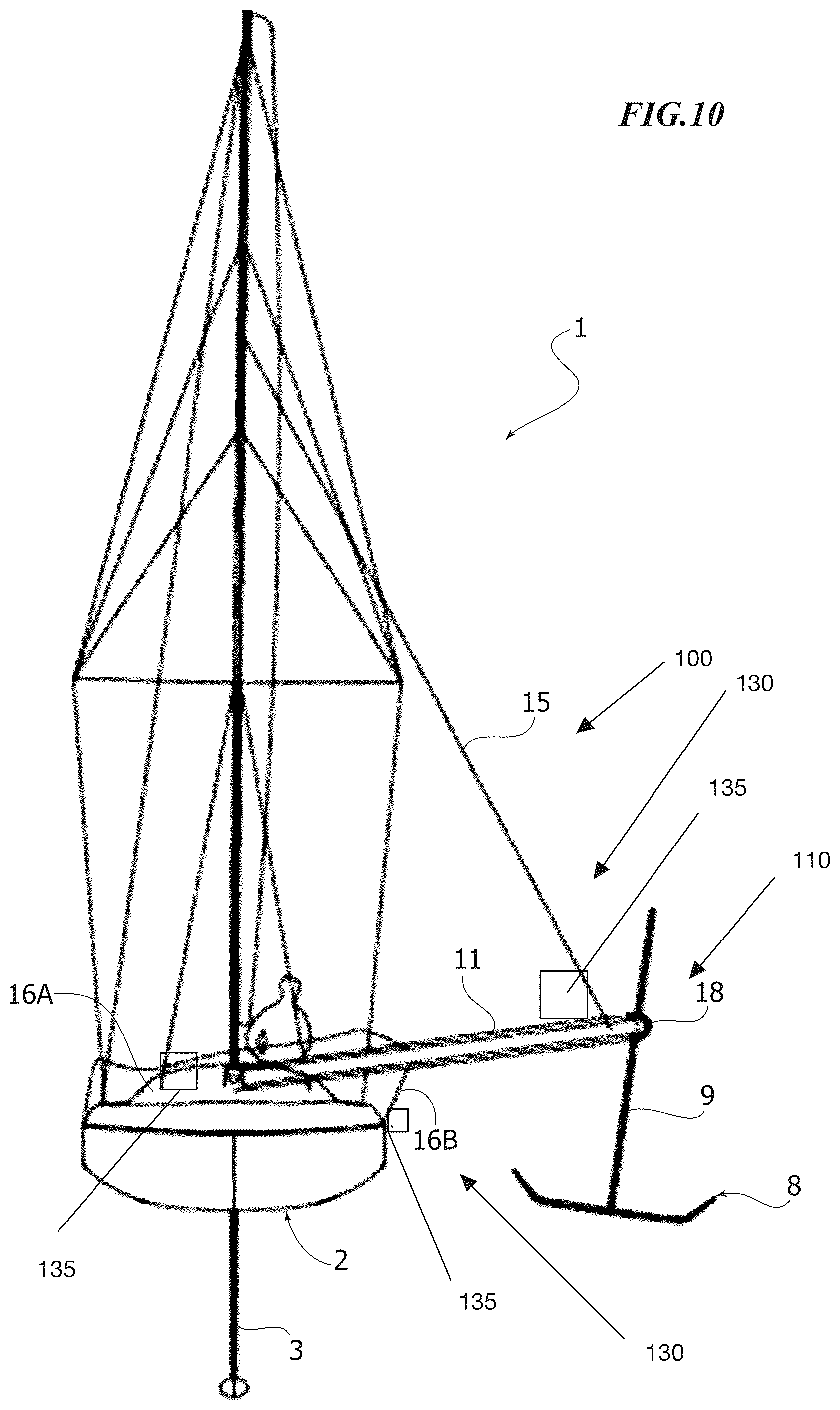 Patent US12583561 Figure 8 – Sailing boat with an auxiliary hydrodynamic surface