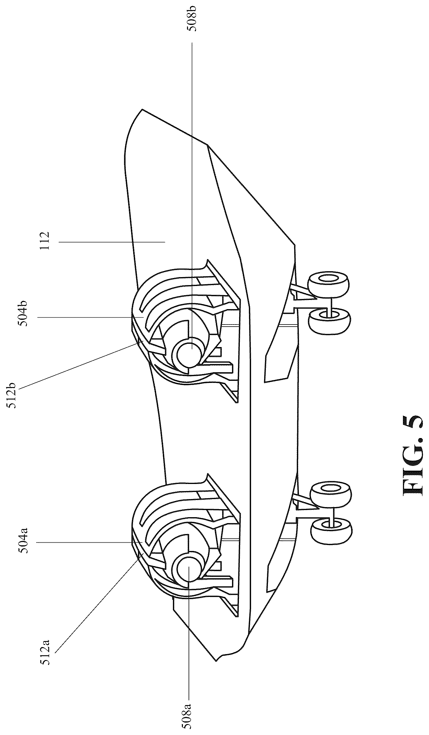 Patent US12583585 Figure 5 – Blended wing body aircraft with rear engines