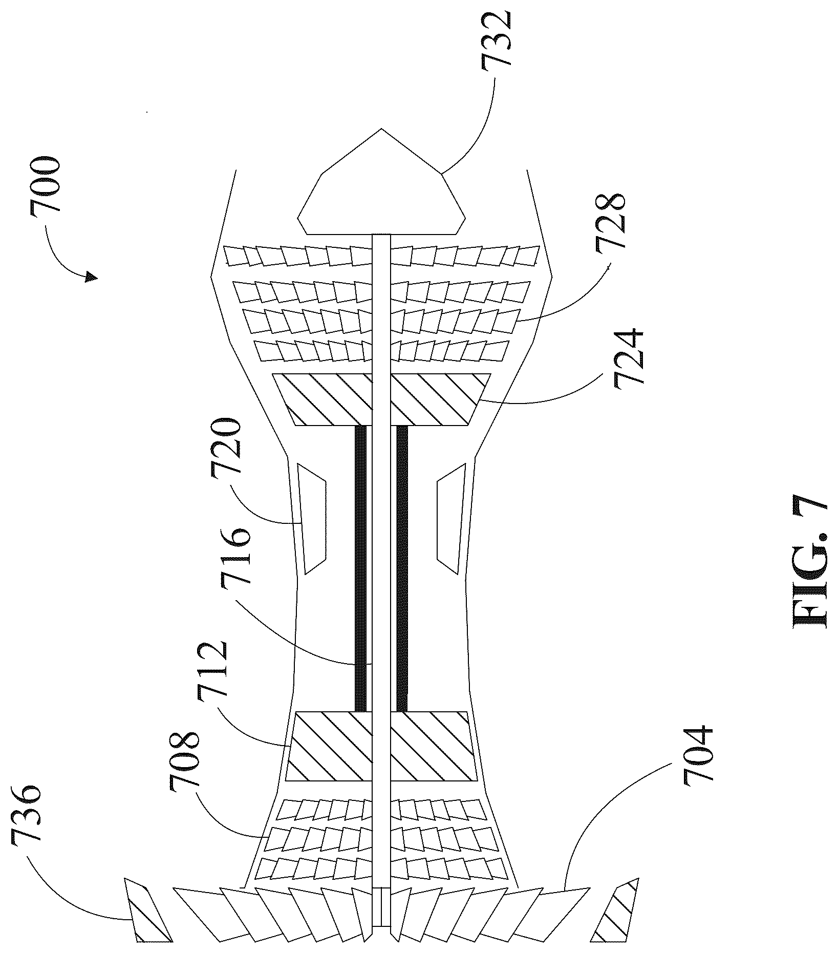 Patent US12583585 Figure 7 – Blended wing body aircraft with rear engines