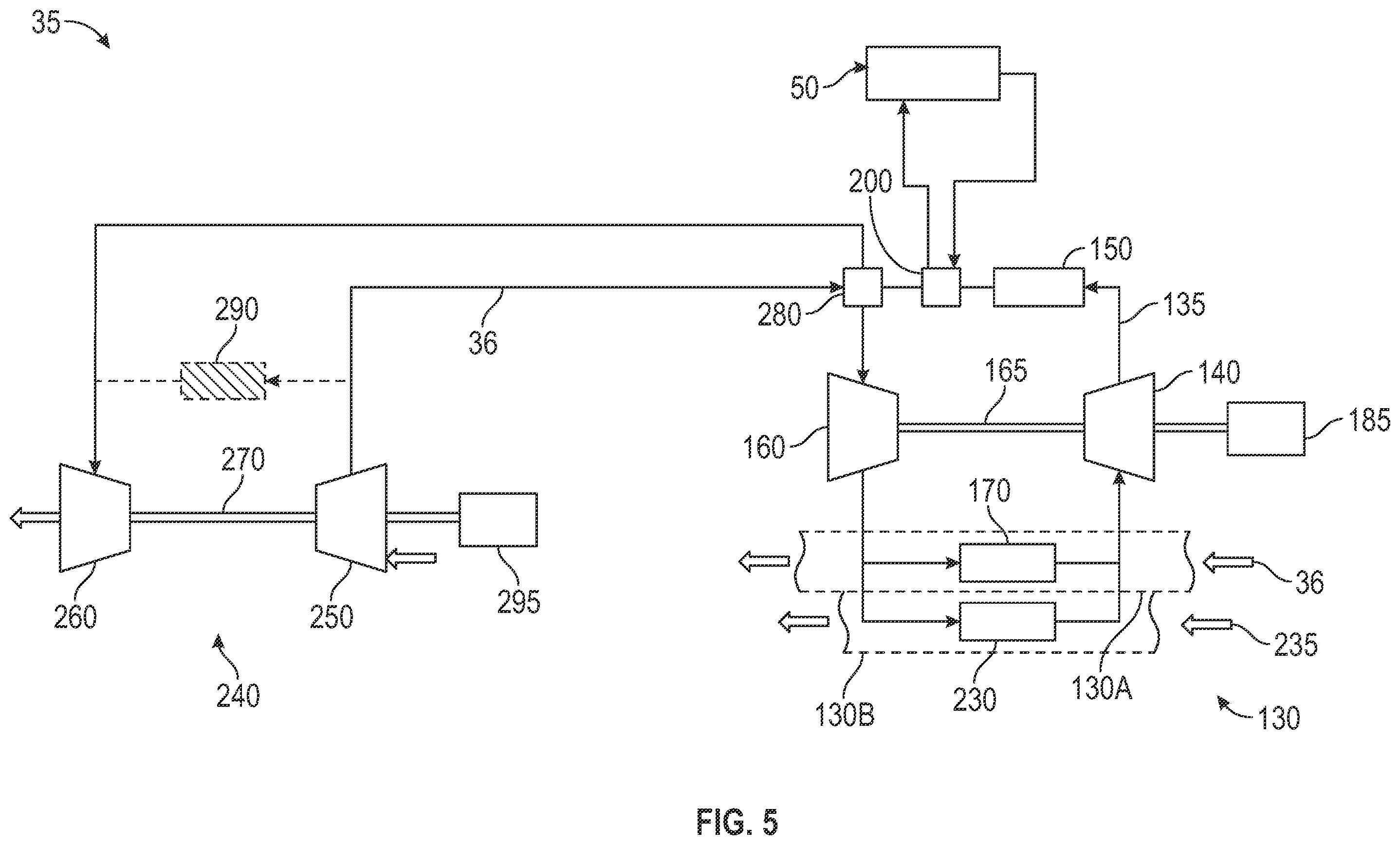 Patent US12583590 Figure 5 – Environmental control systems for an aircraft having a vapor compression system with a flash liquid expander turbine