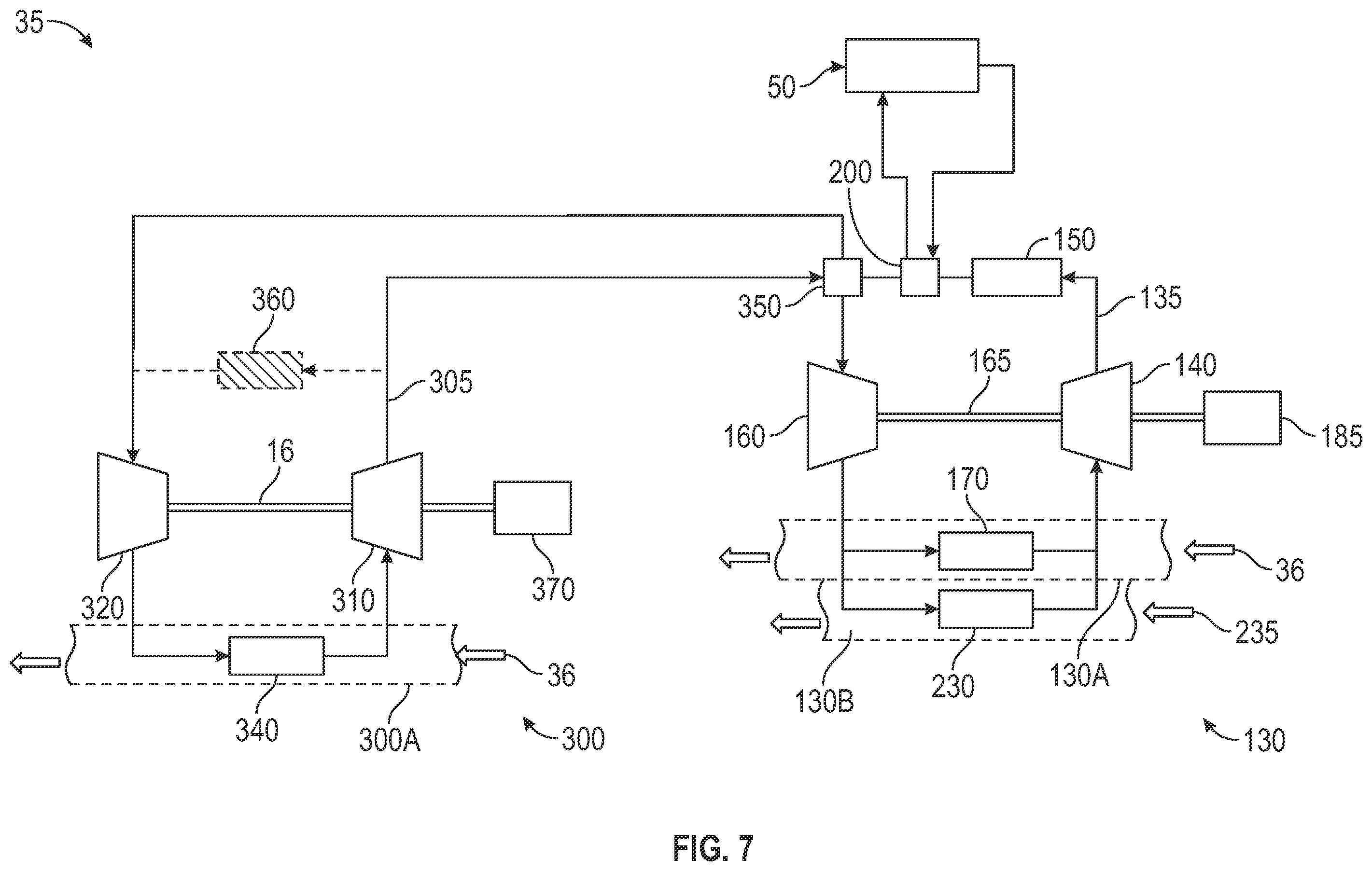 Patent US12583590 Figure 7 – Environmental control systems for an aircraft having a vapor compression system with a flash liquid expander turbine