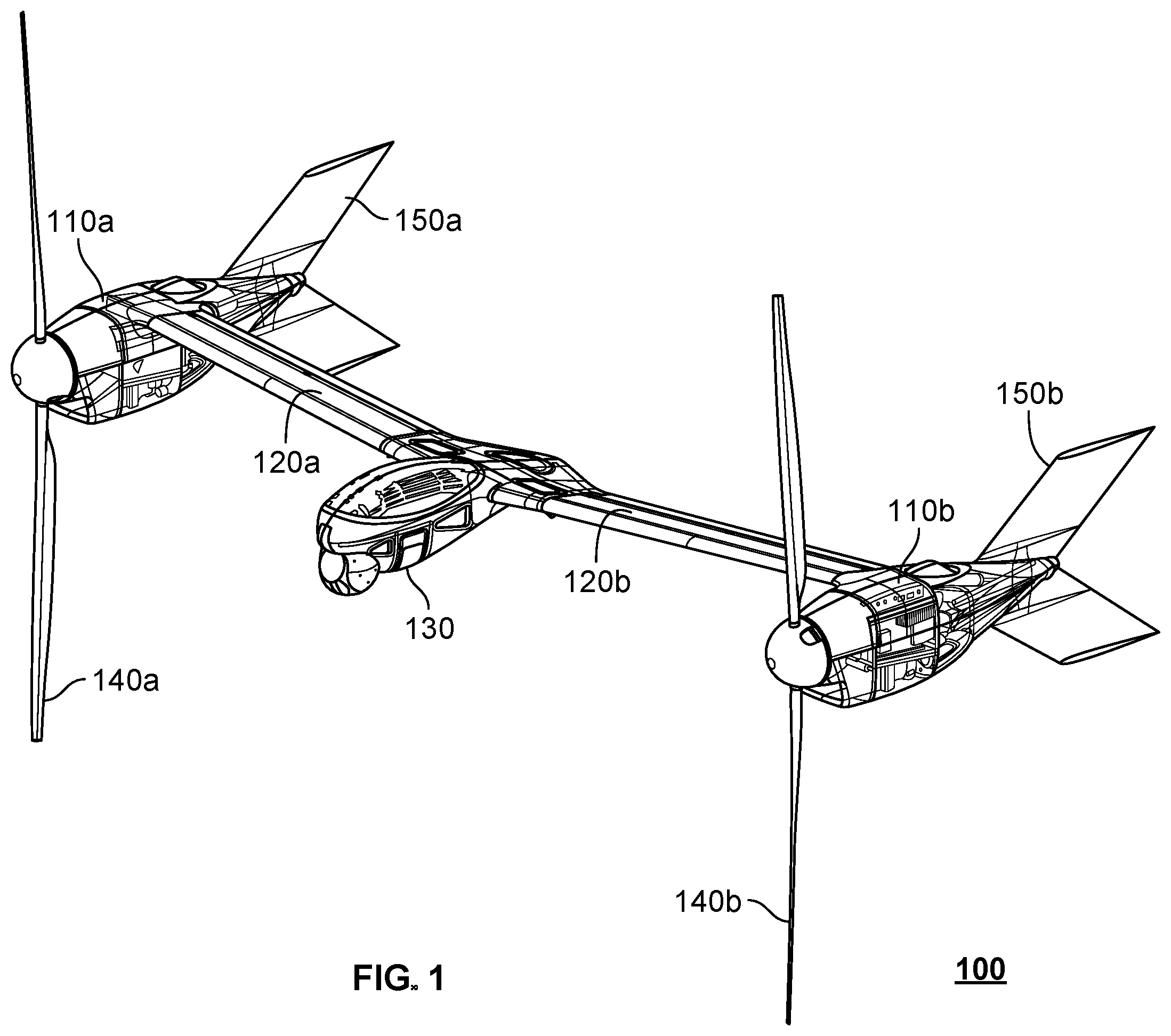 Patent US12583599 Figure 1 – Connectors and joints for dual engine vertical take off and landing collapsible fixed wing aircraft