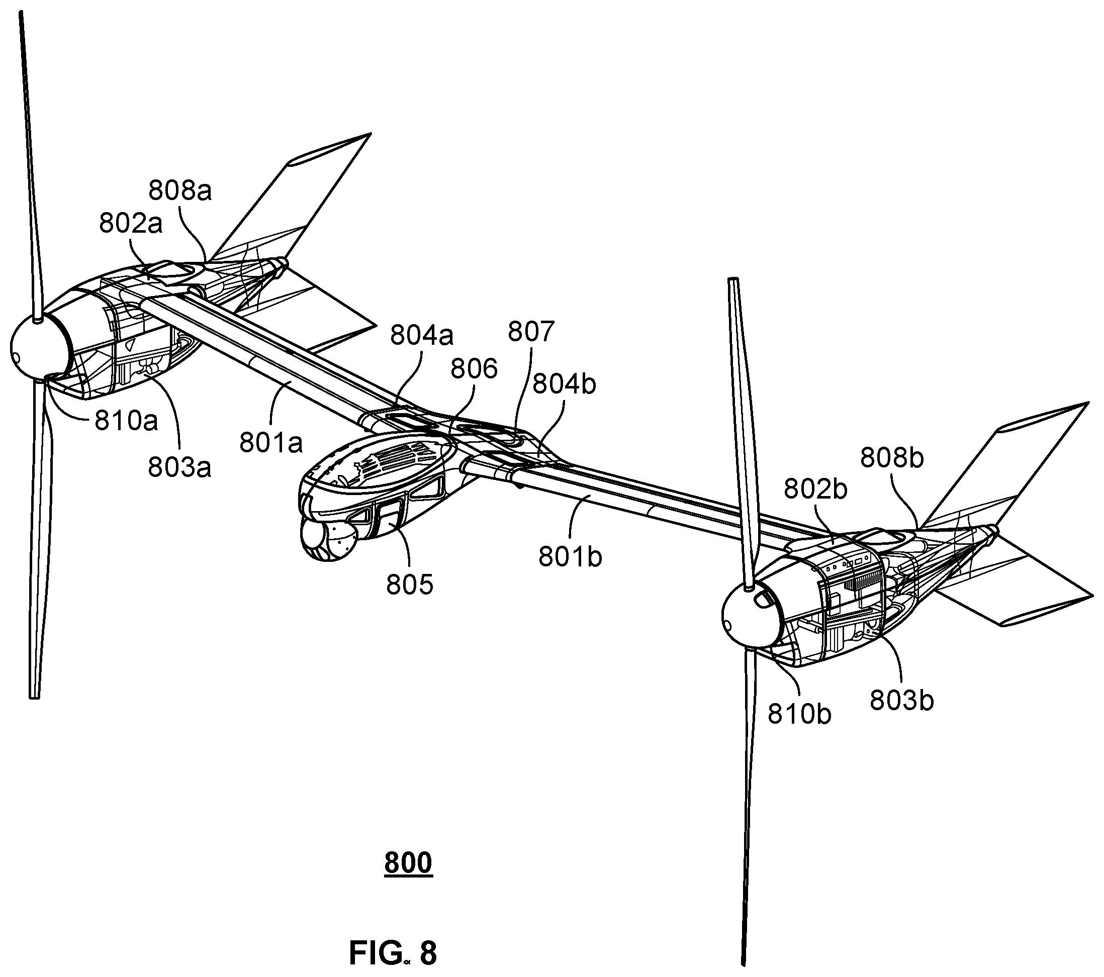 Patent US12583599 Figure 11 – Connectors and joints for dual engine vertical take off and landing collapsible fixed wing aircraft