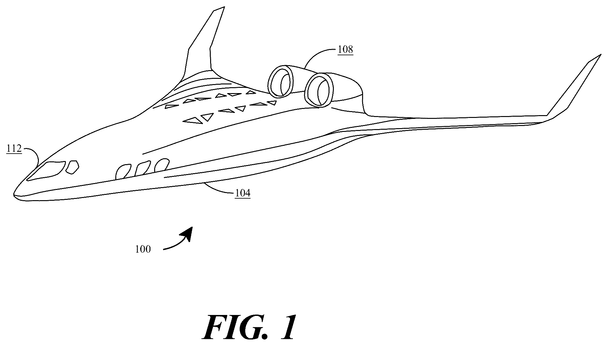 Patent US12583611 — Methods and systems for venting a fuel tank on a blended wing body aircraft — Figure 1