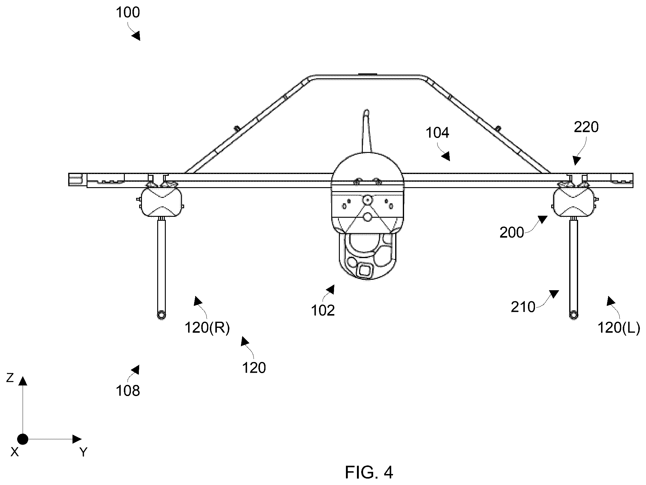 Patent US12583635 Figure 4 – Utilizing multi-directional energy-absorbing landing gear for vertical takeoff and landing