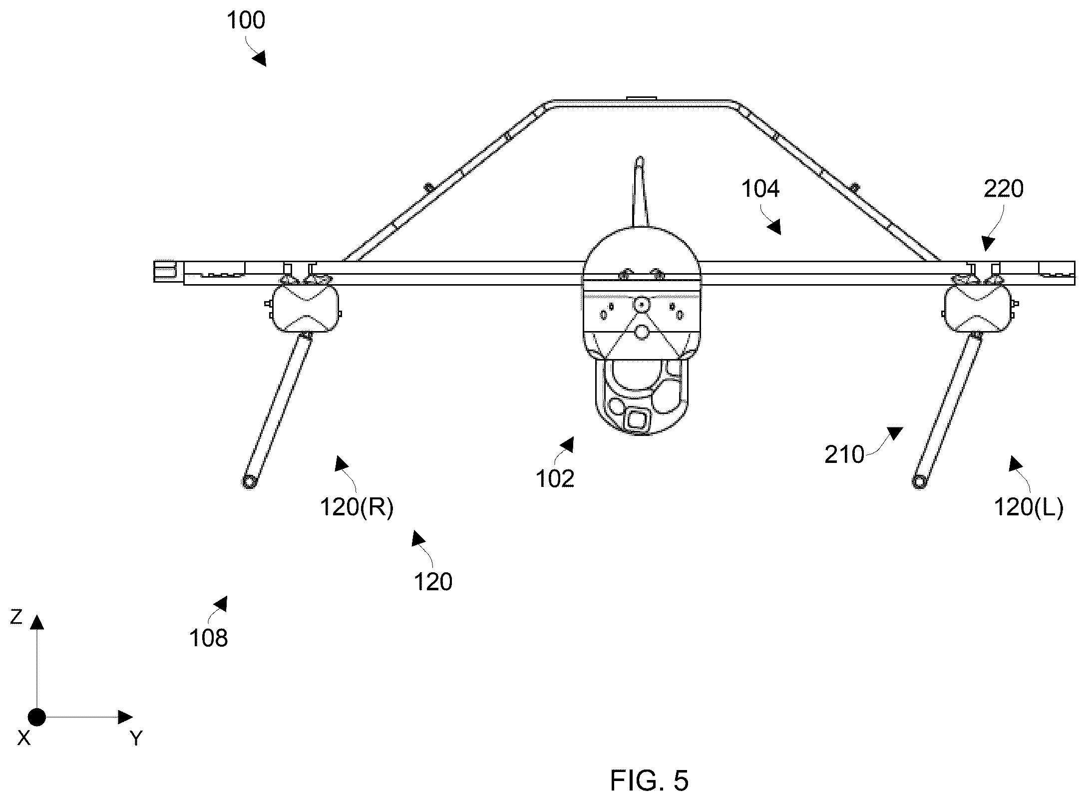 Patent US12583635 Figure 5 – Utilizing multi-directional energy-absorbing landing gear for vertical takeoff and landing