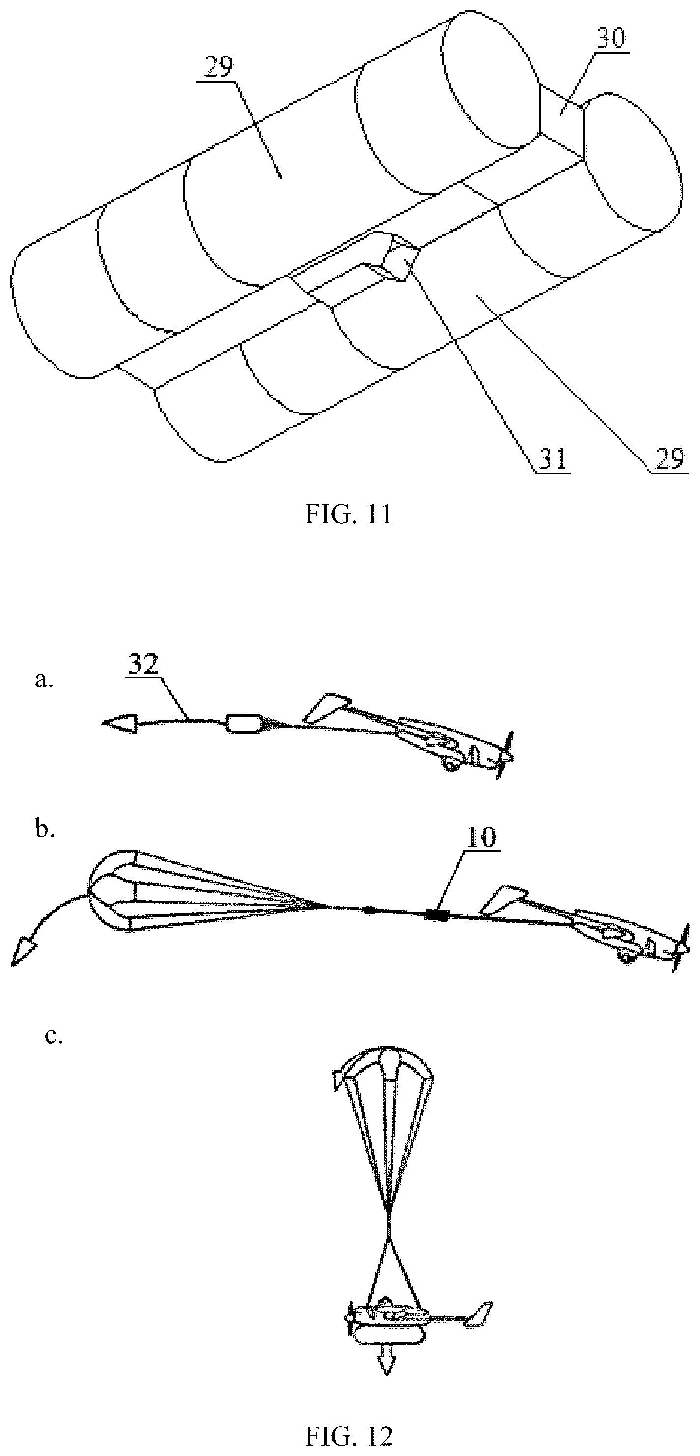 Patent US12583636 Figure 7 – Landing system for a fixed-wing unmanned aerial vehicle (UAV)
