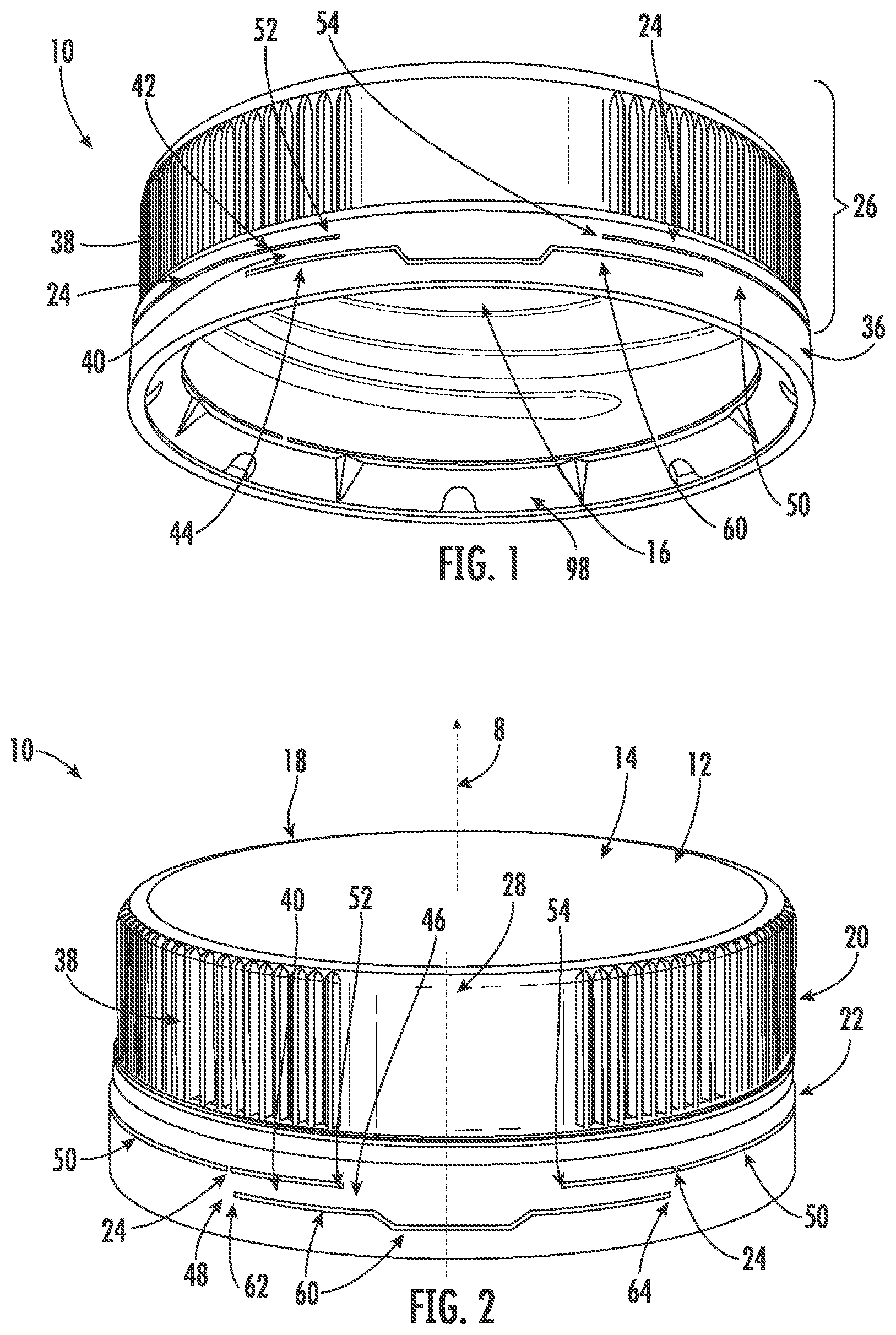 Patent US12583649 Figure 1 – Modified sidewall of tethered closure